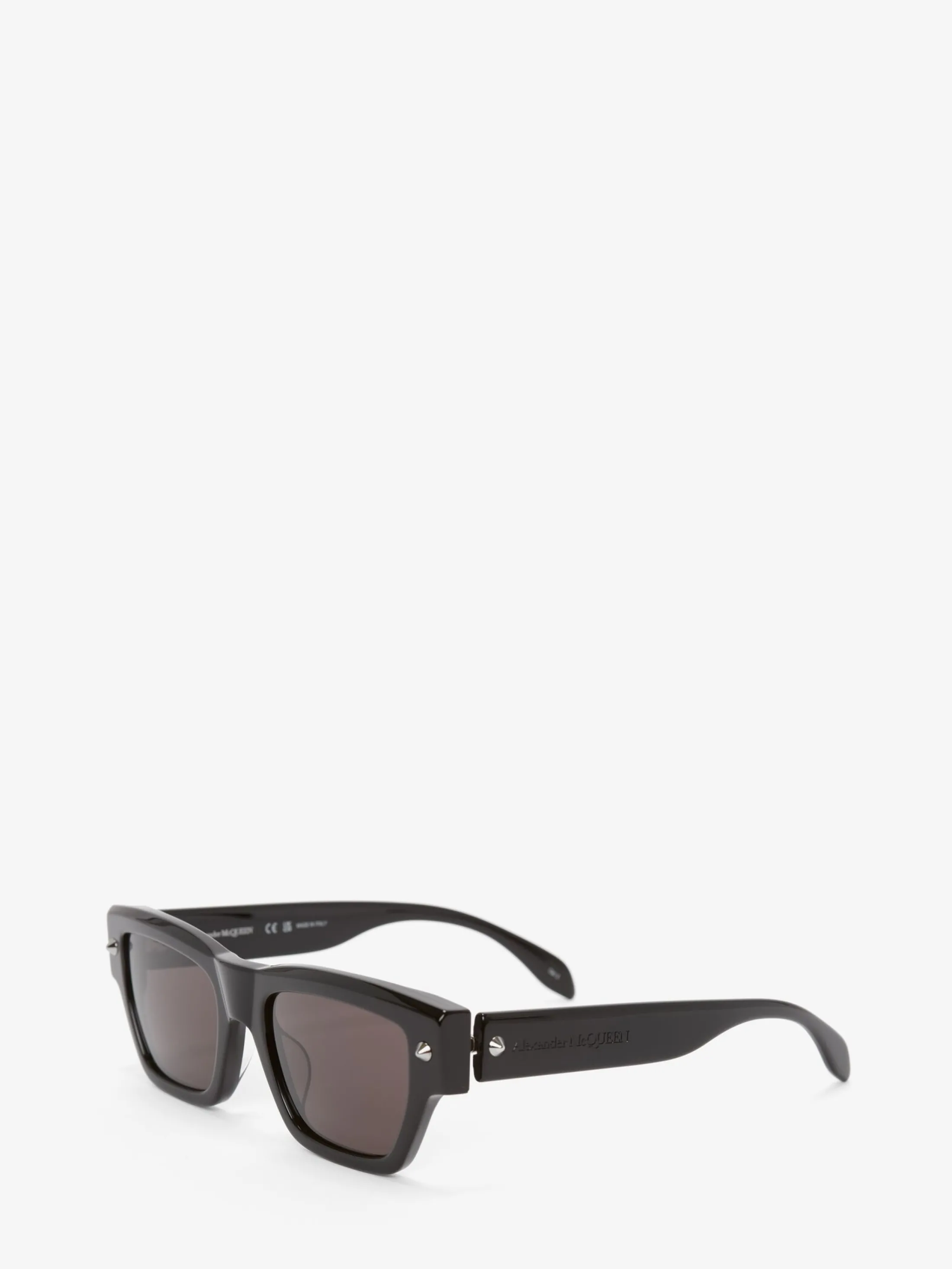 Shop Alexander McQueen Men's Spike Studs Rectangular Sunglasses in Black/Smoke