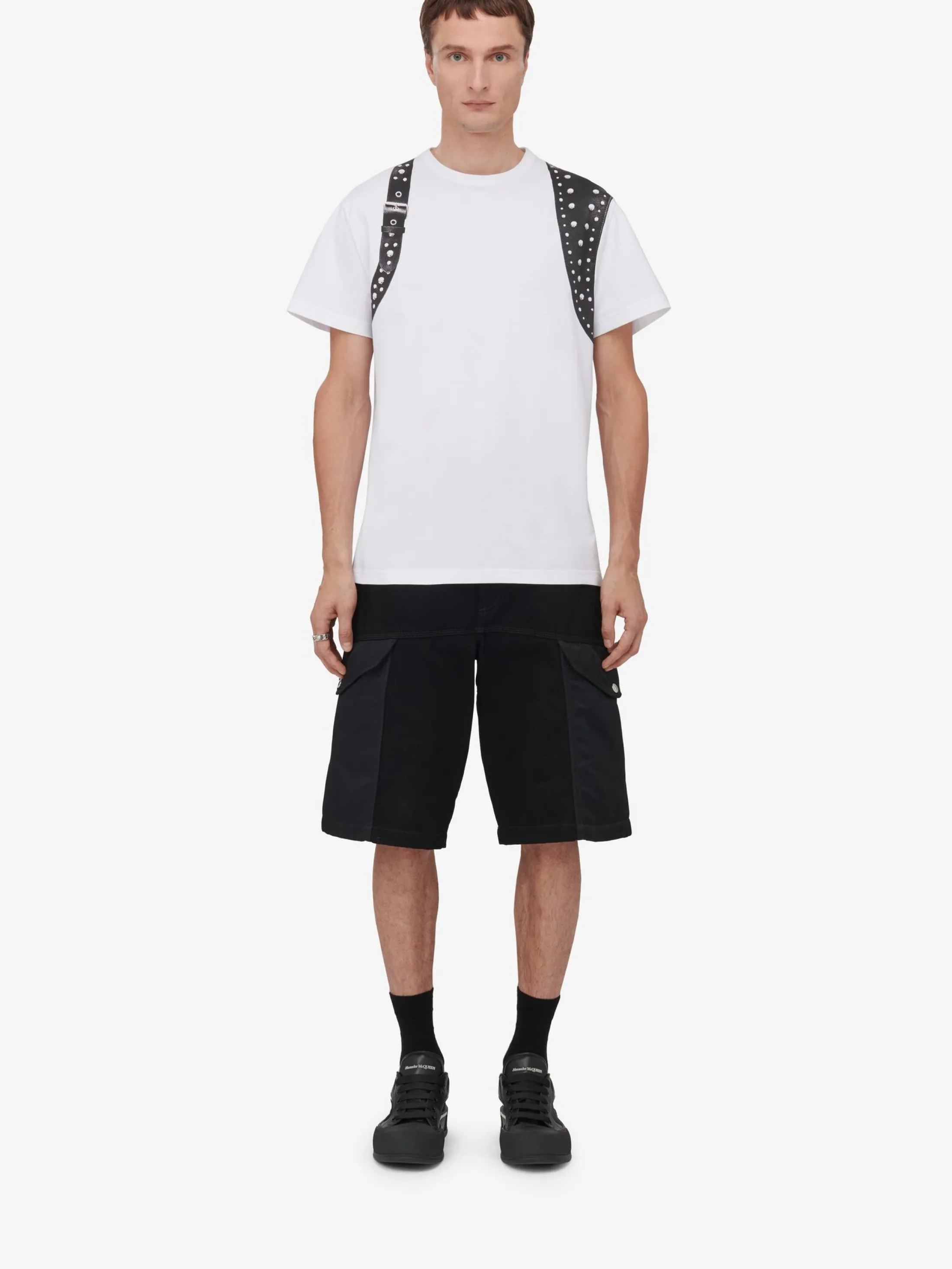 Shop Alexander McQueen Men's Studded Harness T-shirt in White/Black