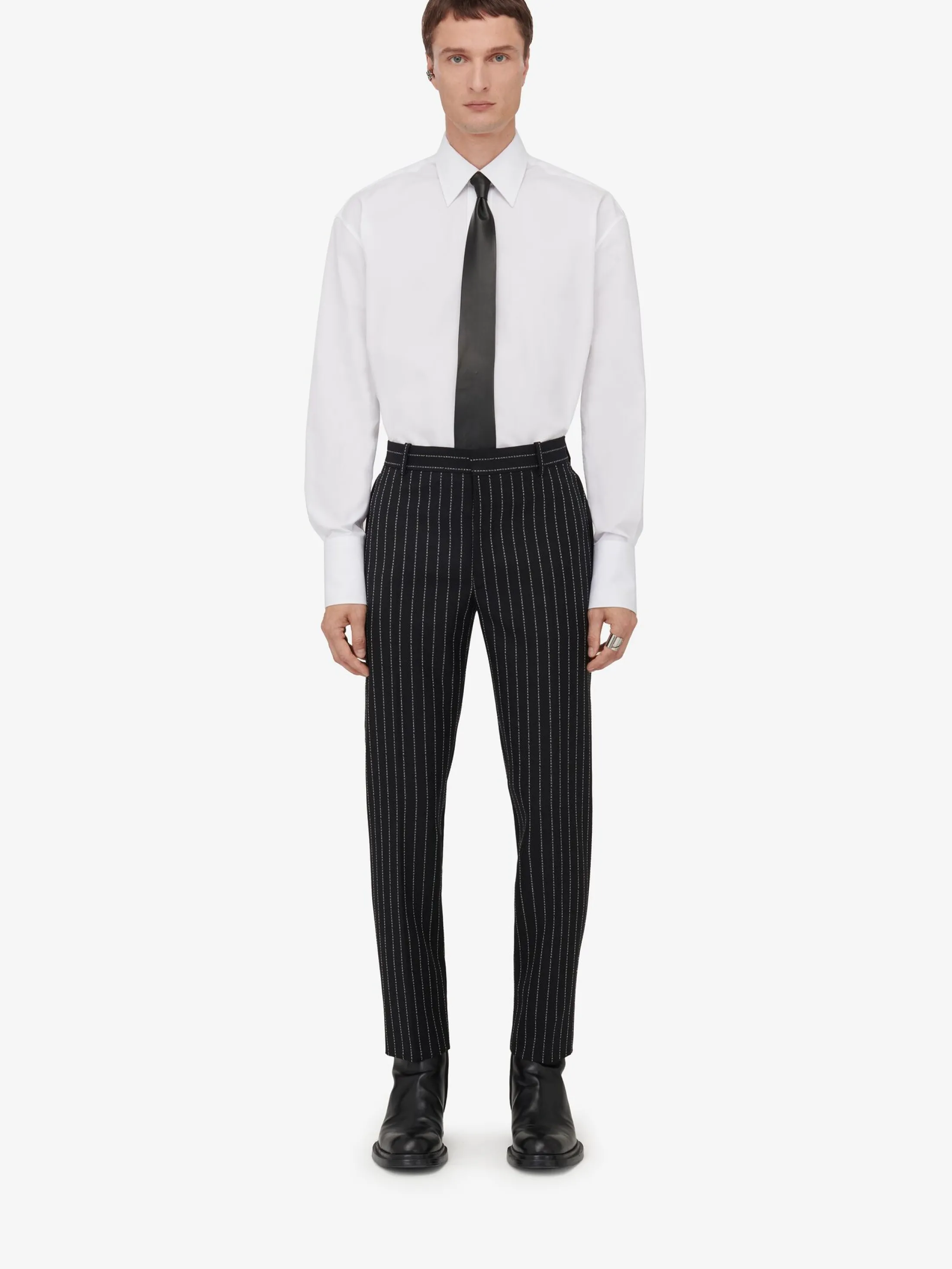 Shop Alexander McQueen Men's Tailored Cigarette Trousers in Black/White