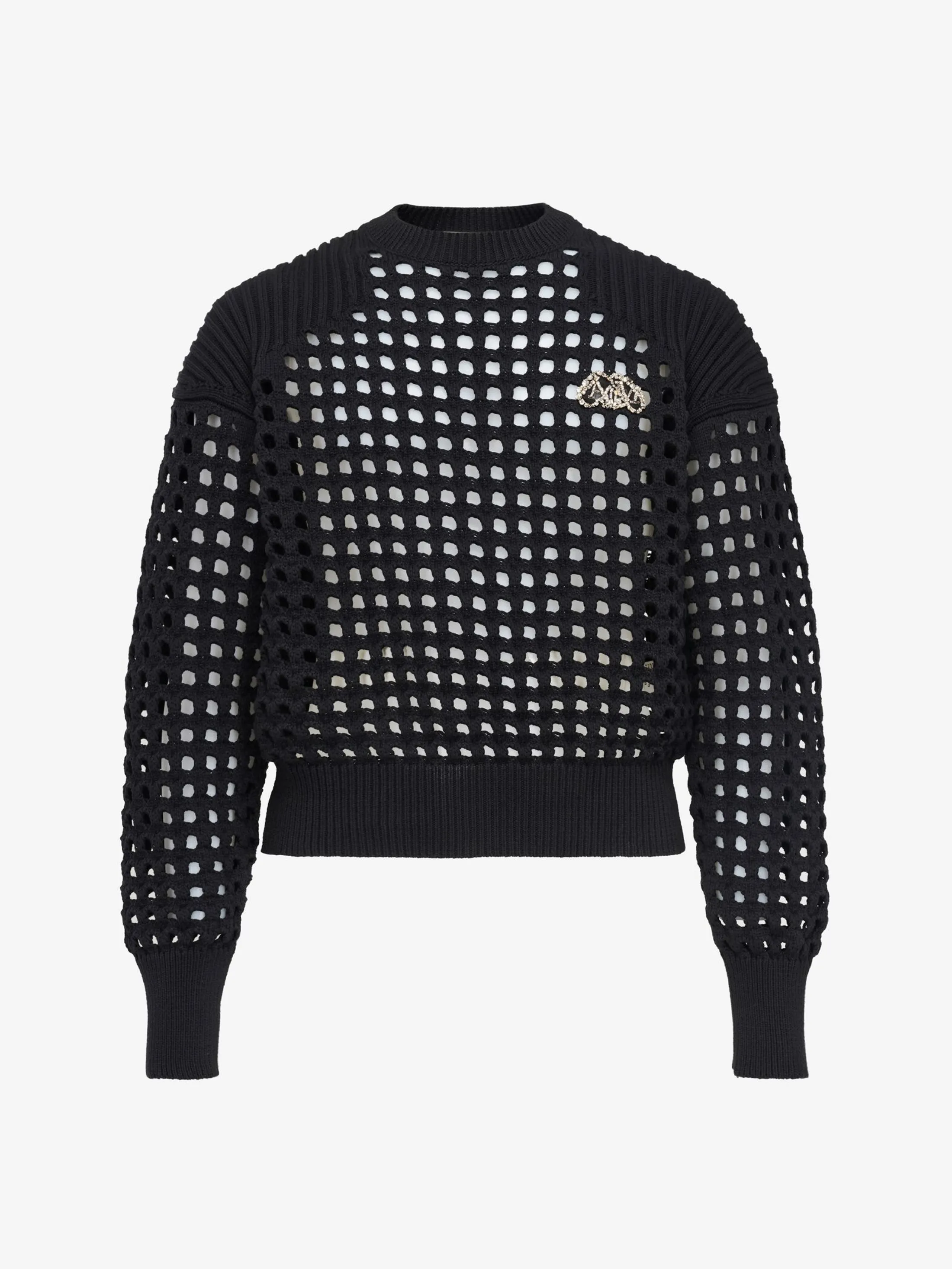 New Alexander McQueen Men's Textured Mesh Jumper in Black/Crystal