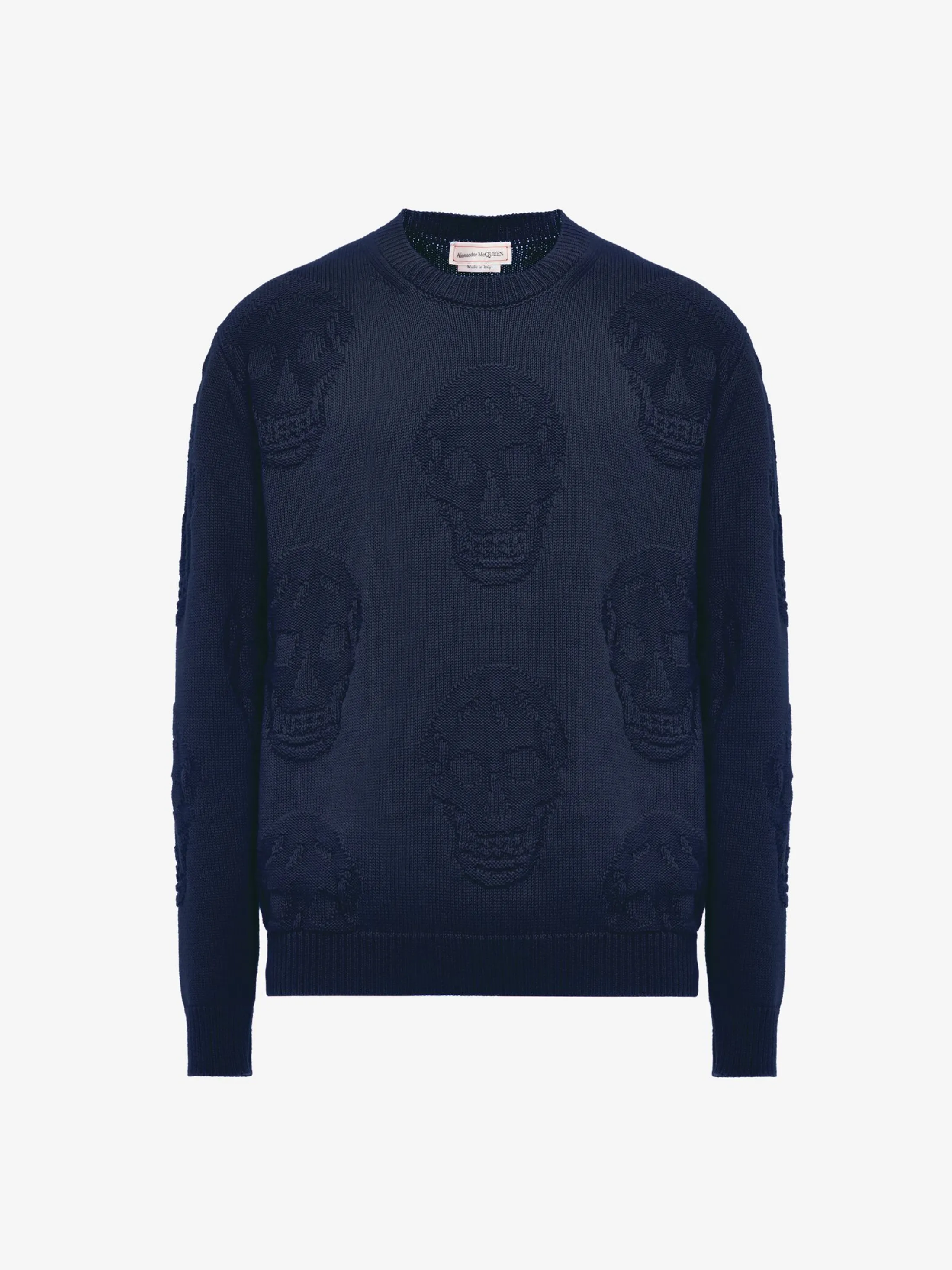 New Alexander McQueen Men's Textured Skull Jumper in Navy