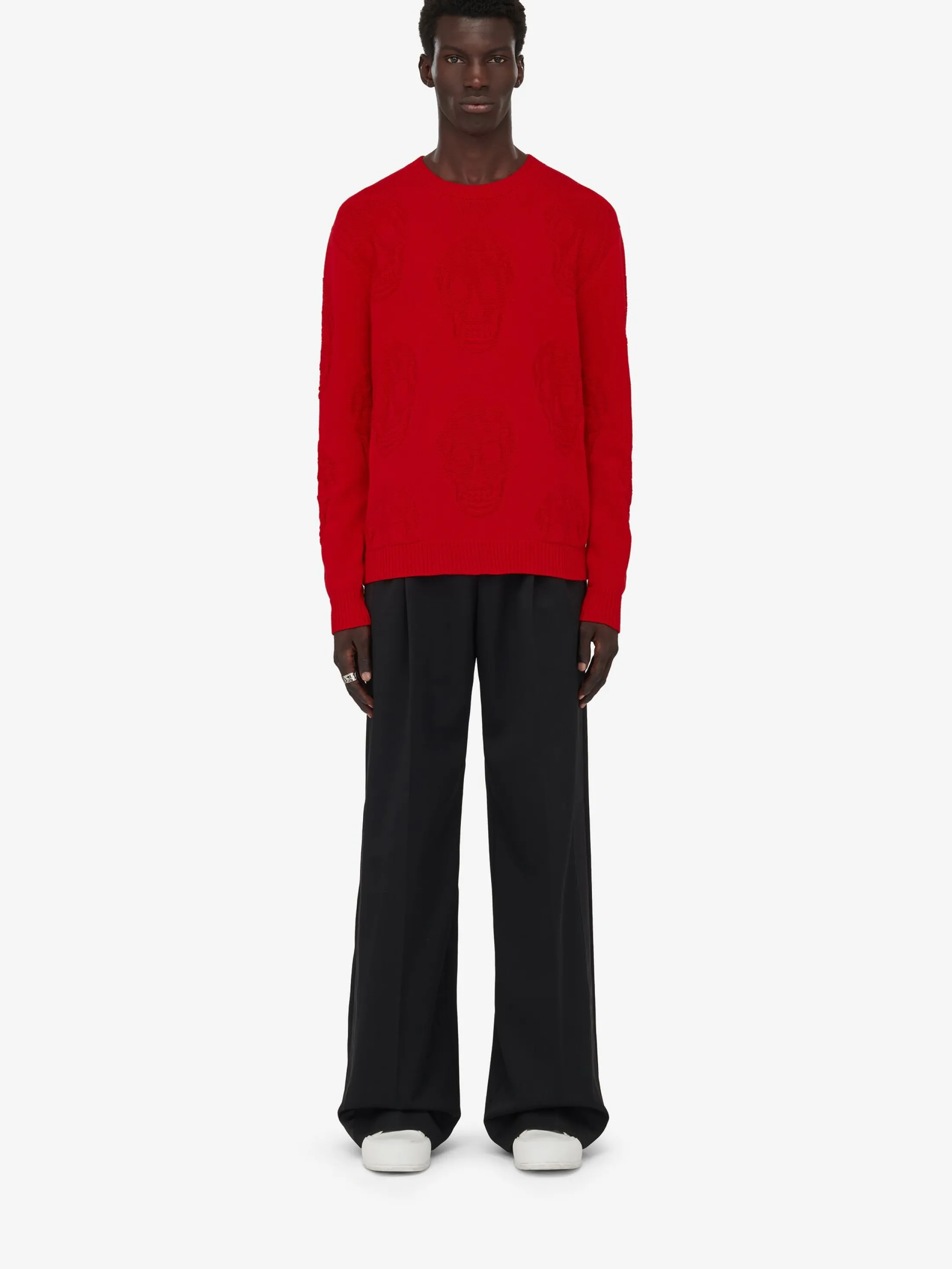 Online Alexander McQueen Men's Textured Skull Jumper in Scarlet