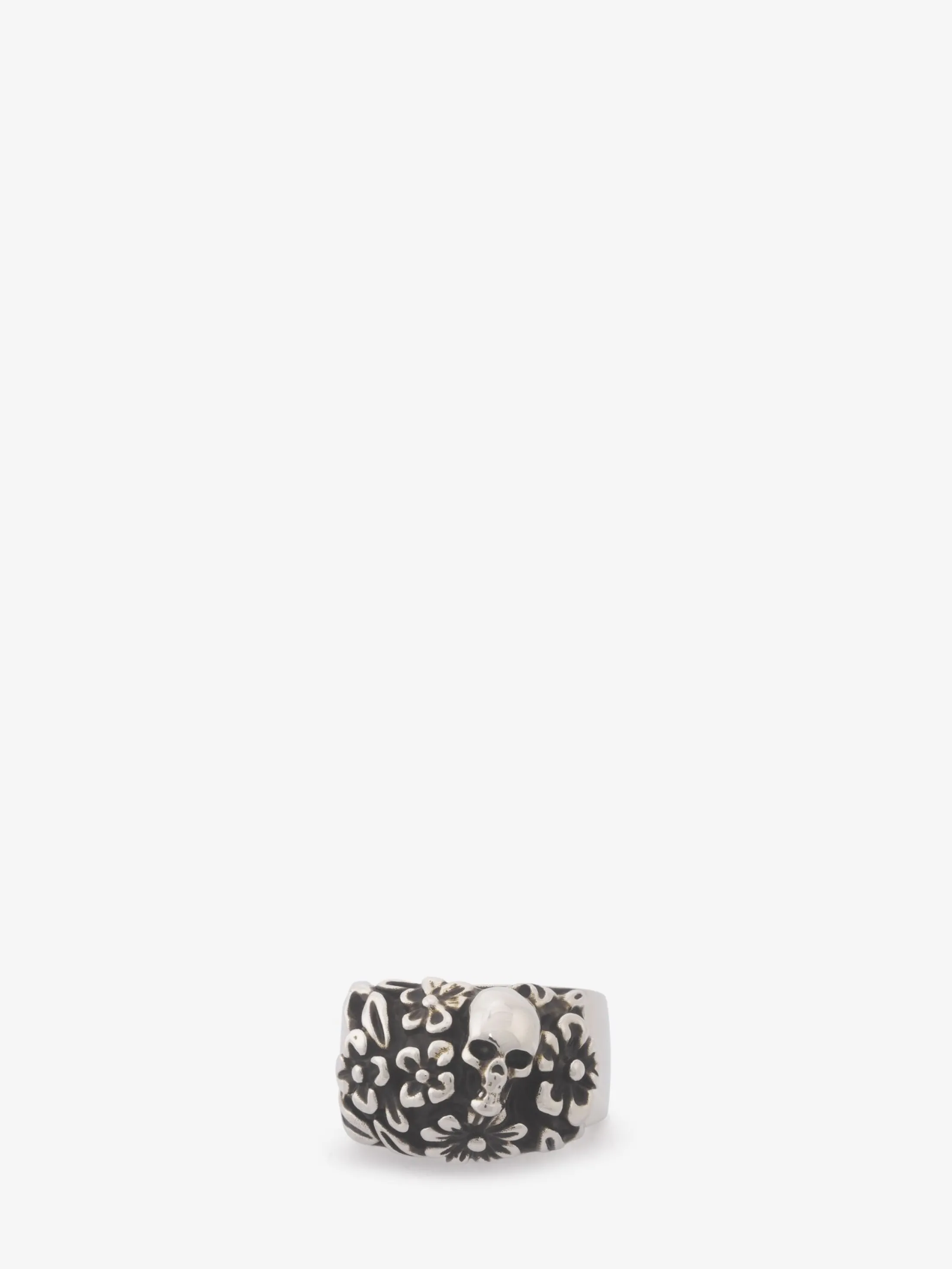 Fashion Alexander McQueen Men's The Floral Skull Ring in Antique silver