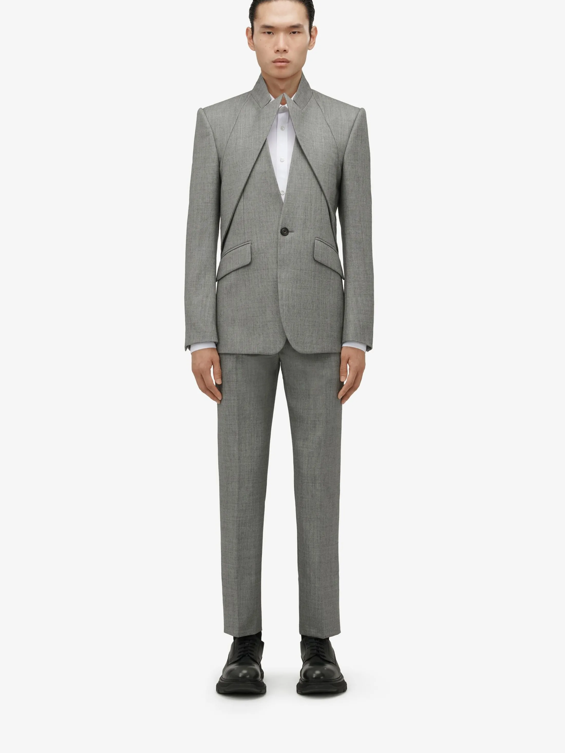 Online Alexander McQueen Men's Twisted Lapel Single-breasted Jacket in Shark Grey