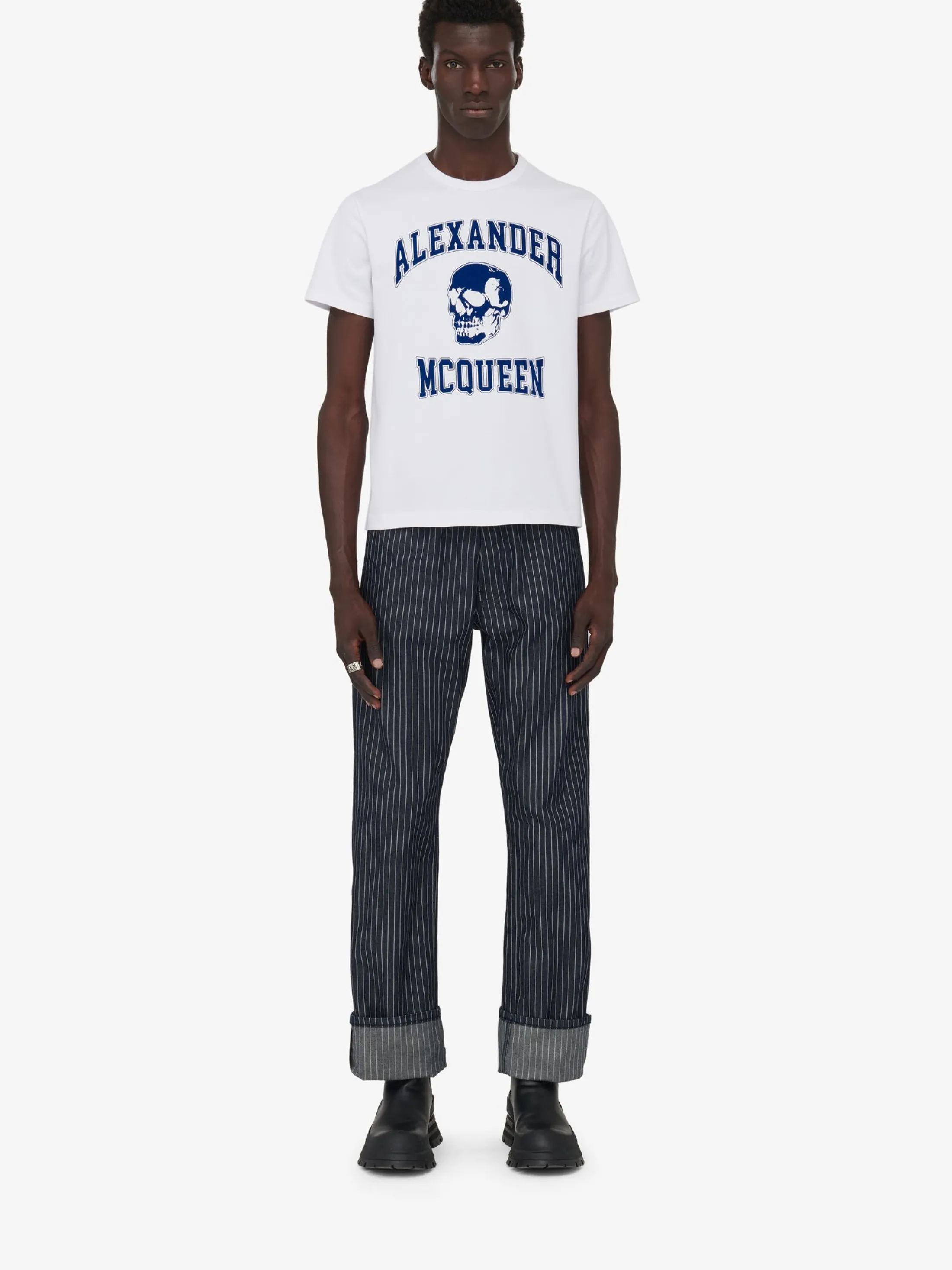 Online Alexander McQueen Men's Varsity T-shirt in White/Ivory