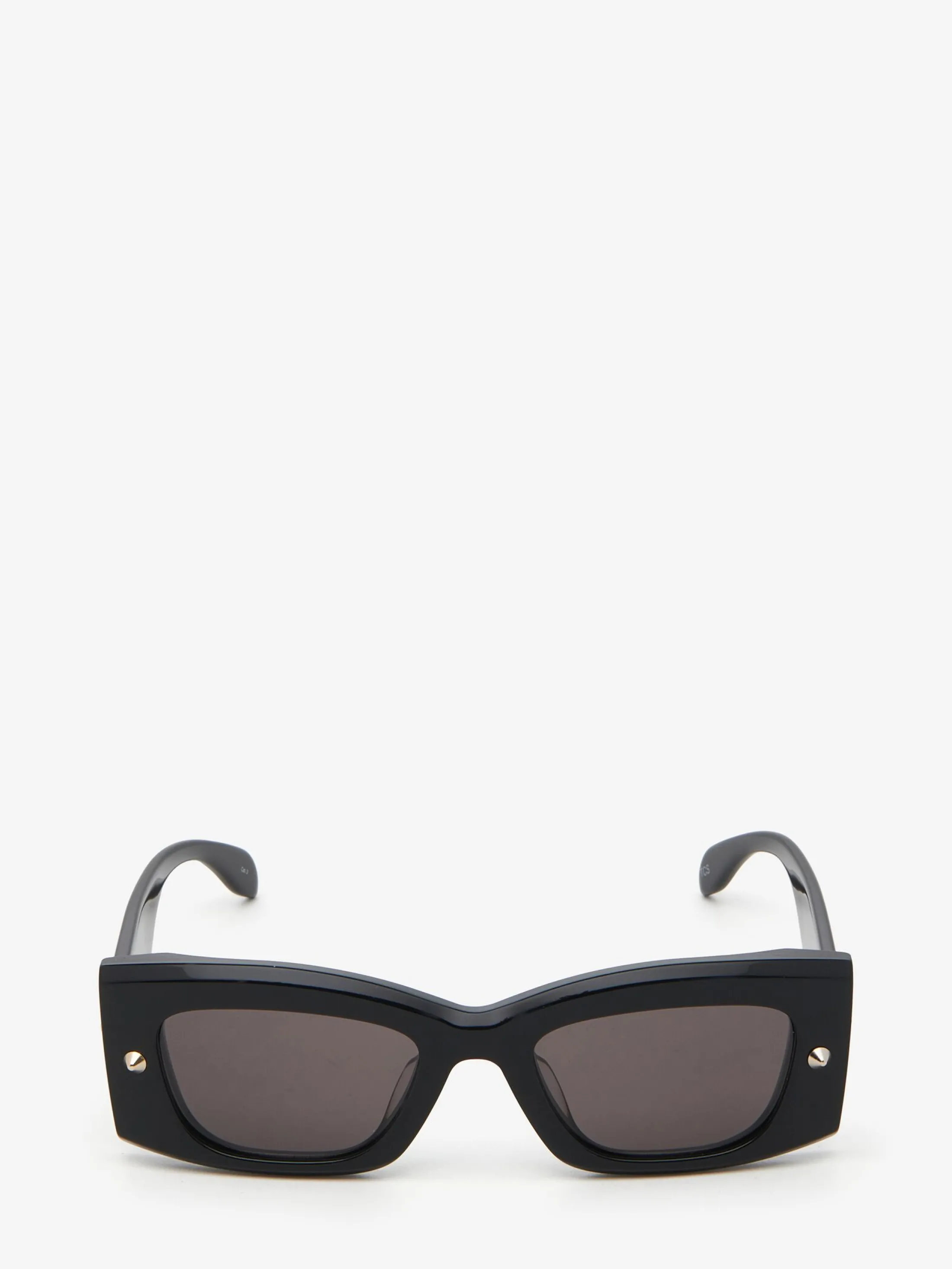 Shop Alexander McQueen Spike Studs Rectangular Sunglasses in Black/Smoke