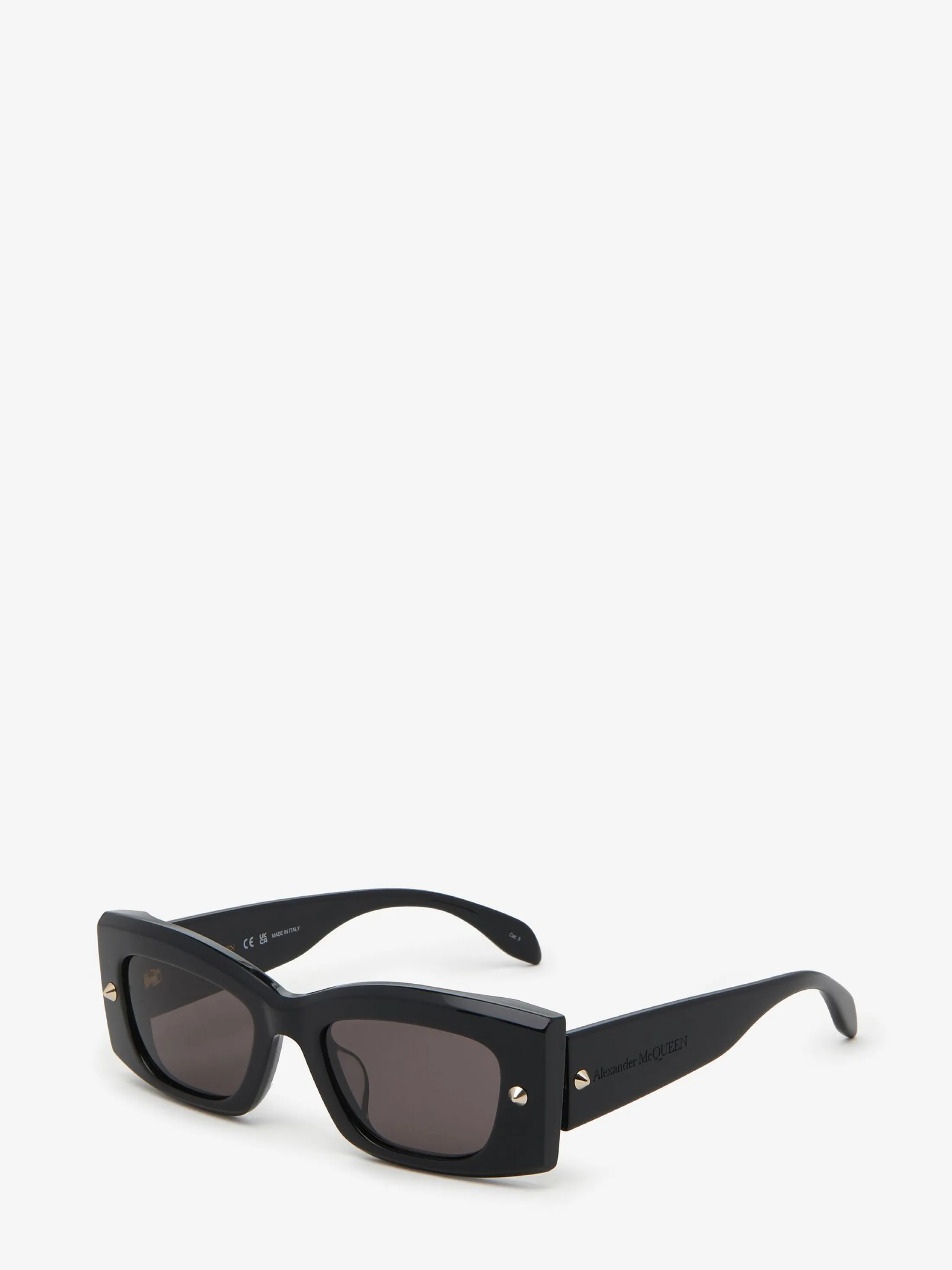 Shop Alexander McQueen Spike Studs Rectangular Sunglasses in Black/Smoke