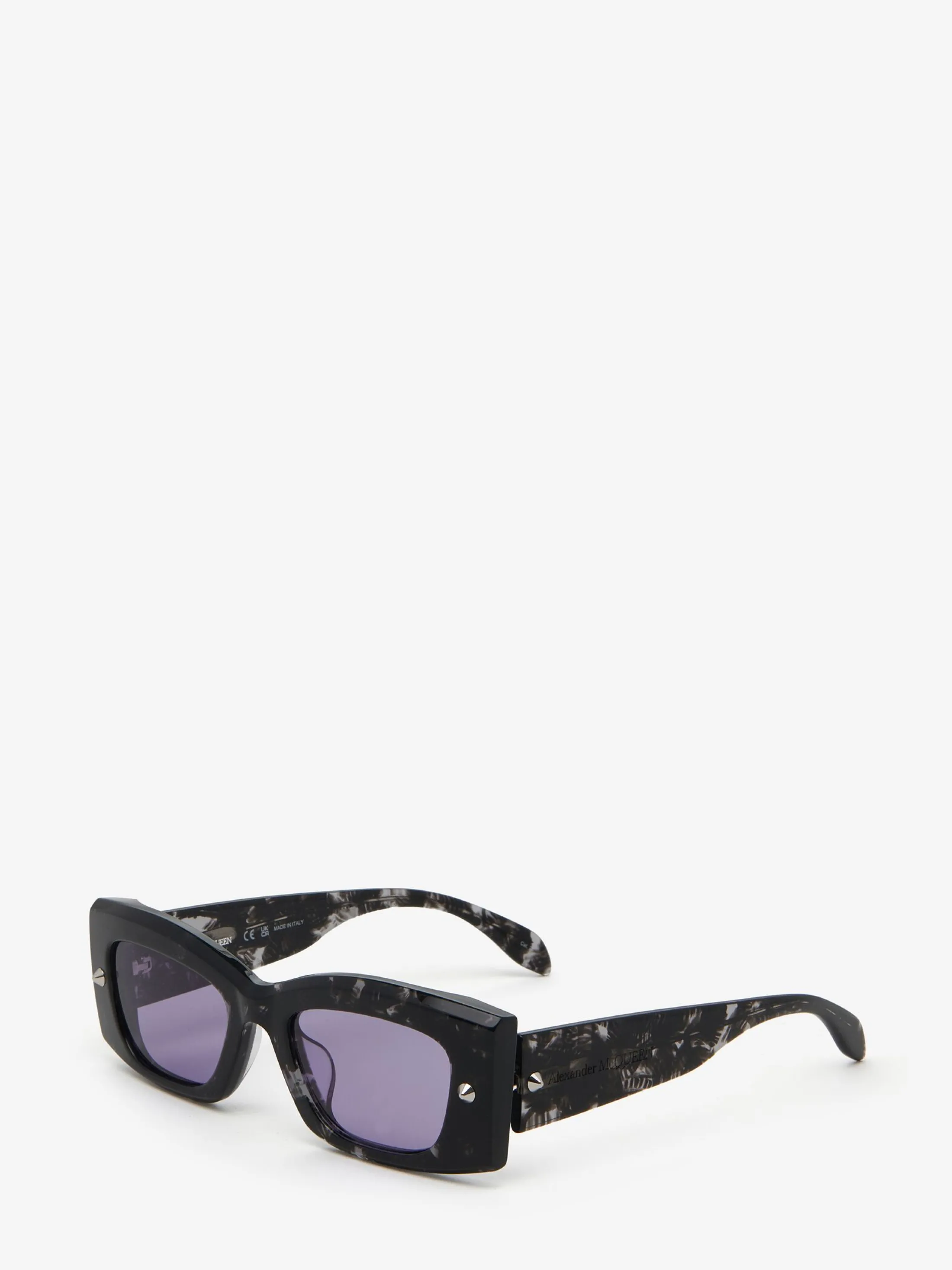 Fashion Alexander McQueen Spike Studs Rectangular Sunglasses in Havana/Violet