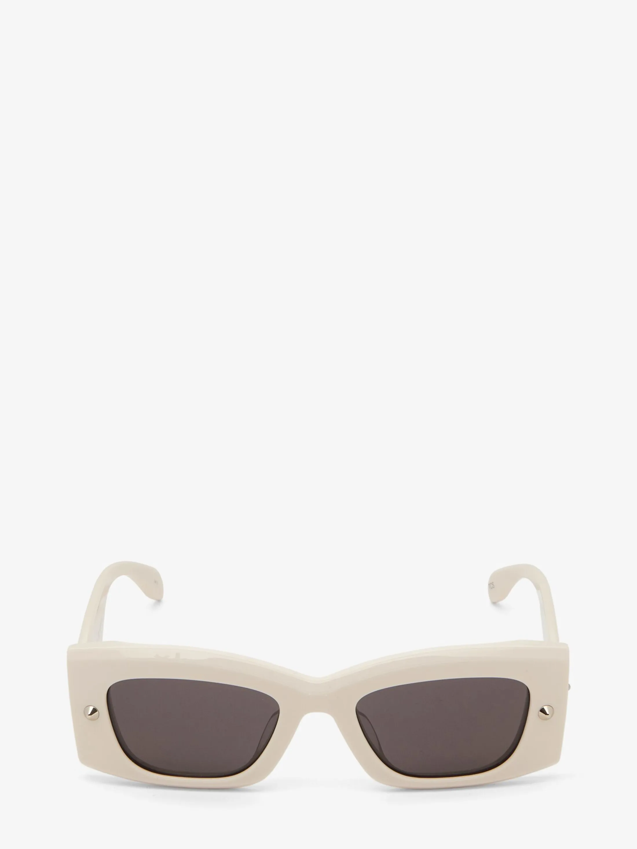 Hot Alexander McQueen Spike Studs Rectangular Sunglasses in Ivory/Smoke