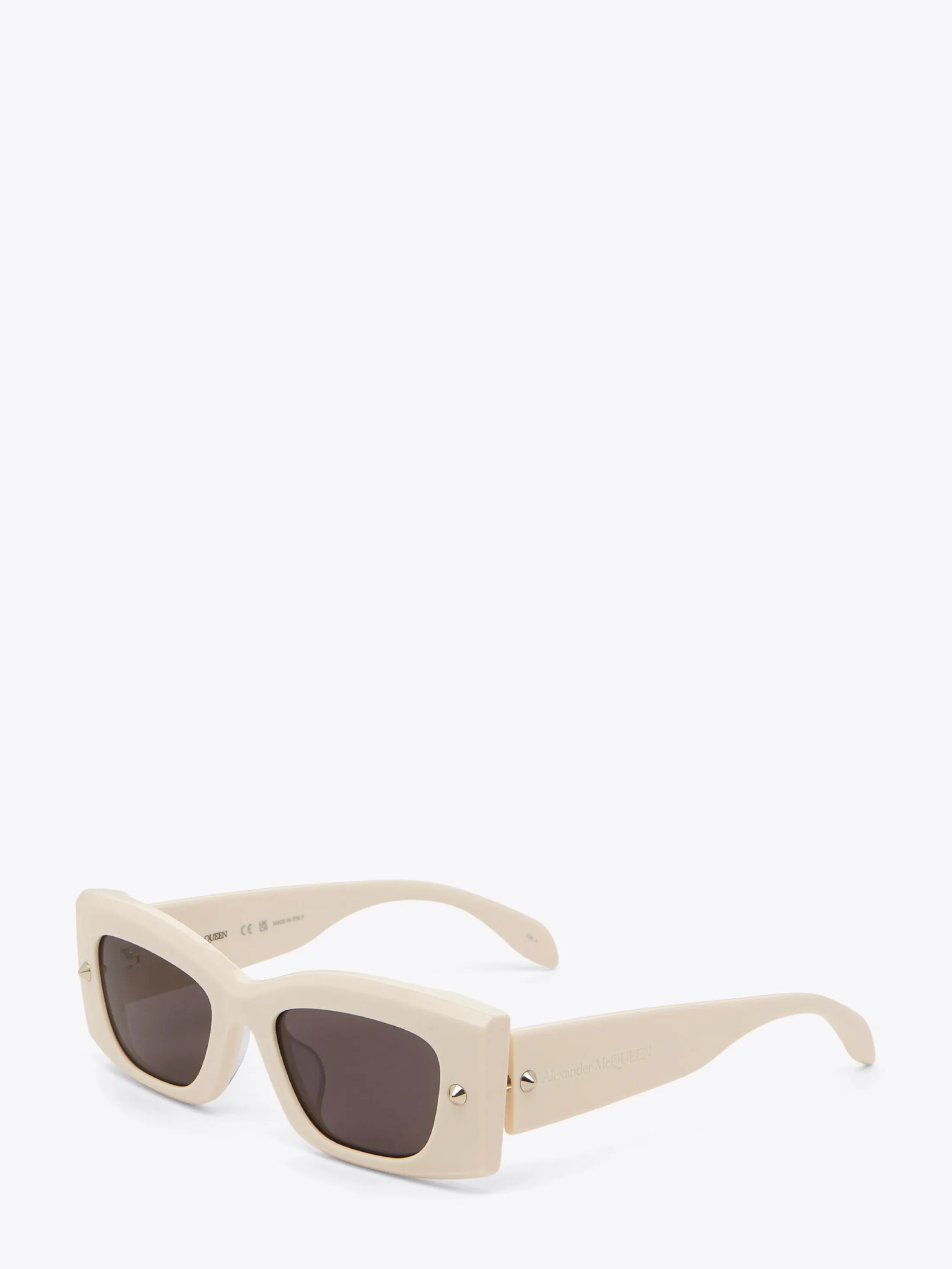 Hot Alexander McQueen Spike Studs Rectangular Sunglasses in Ivory/Smoke