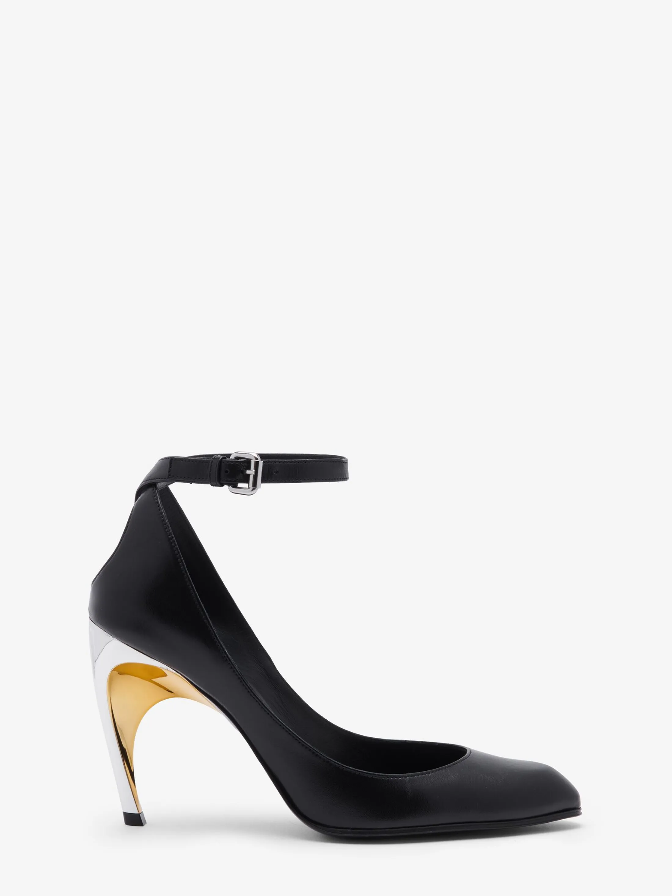 Best Alexander McQueen Women's Armadillo Ankle Strap Pump in Black/Silver/Gold