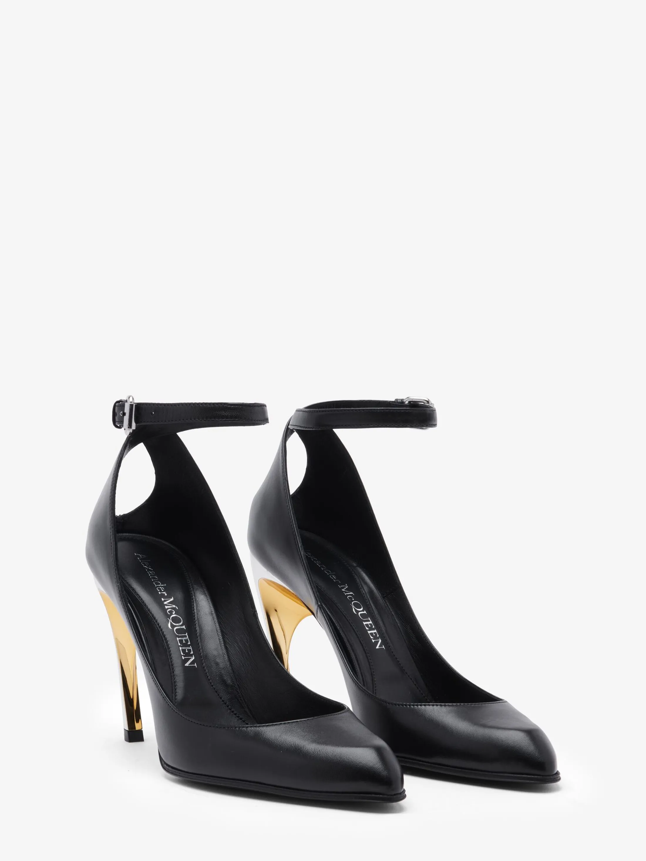 Best Alexander McQueen Women's Armadillo Ankle Strap Pump in Black/Silver/Gold