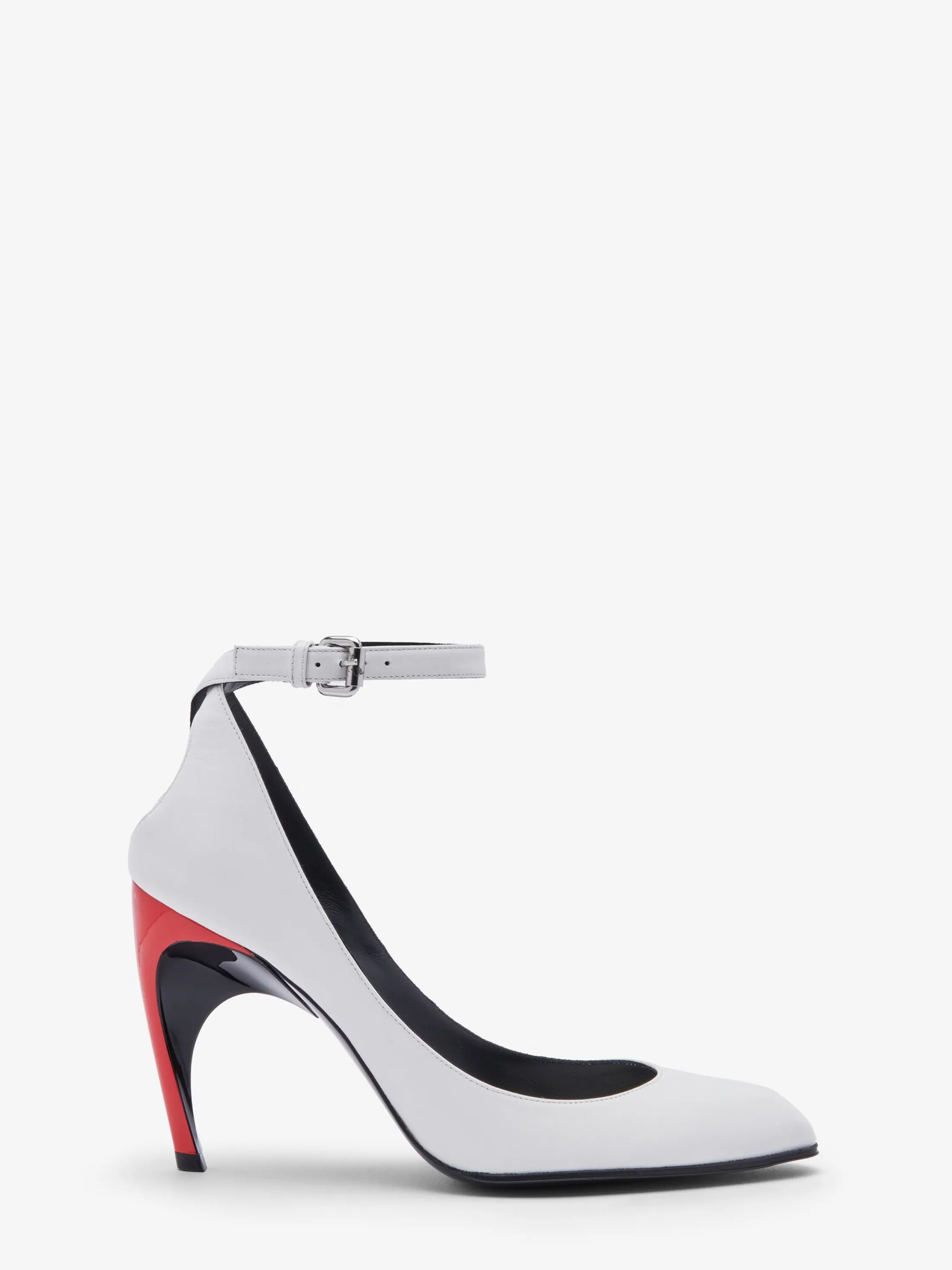 Online Alexander McQueen Women's Armadillo Ankle Strap Pump in Ivory/Black/Lust Red