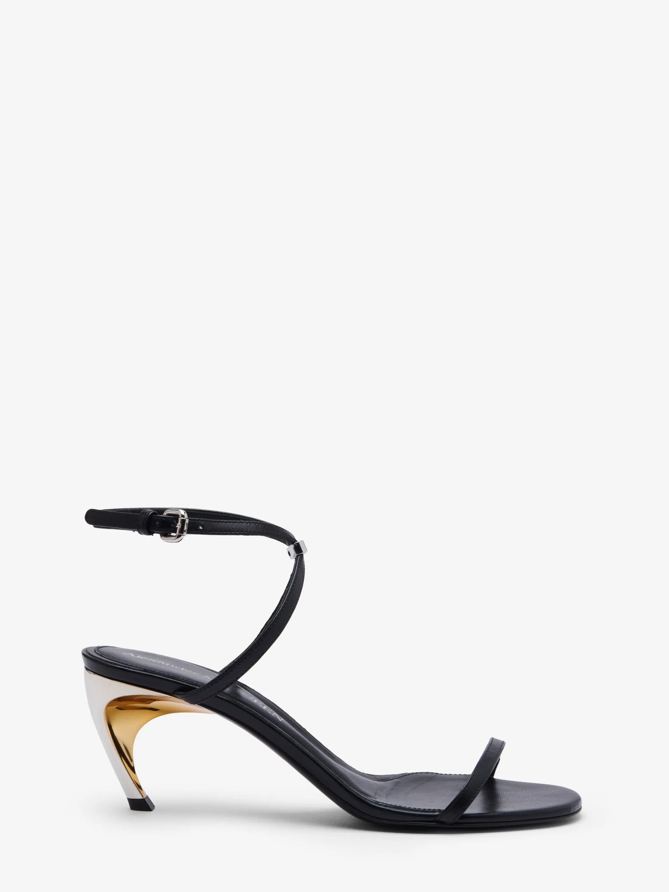 Store Alexander McQueen Women's Armadillo Metal Bar Sandal in Black/Silver/Gold