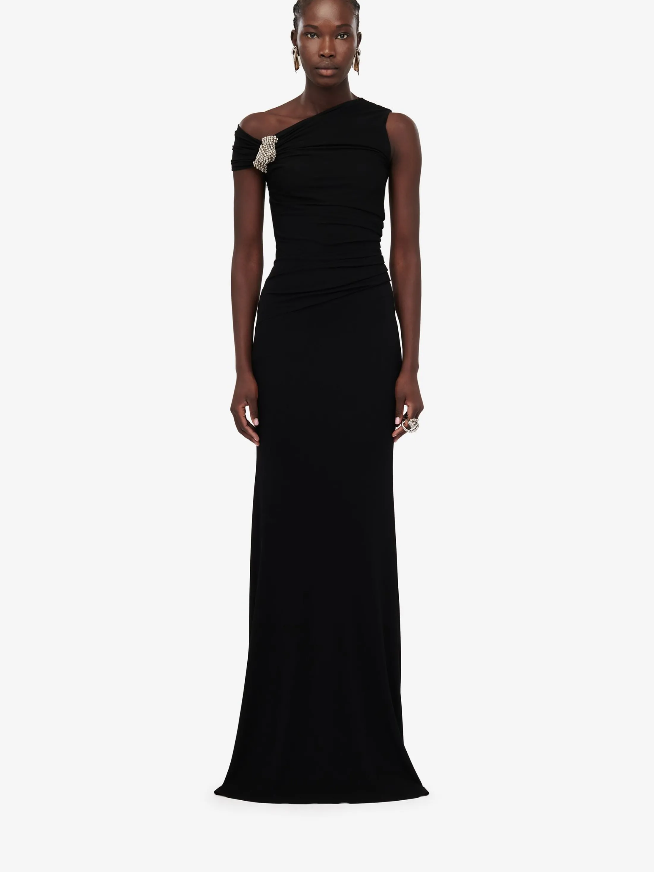 Hot Alexander McQueen Women's Asymmetric Crystal Knot Evening Dress in Black