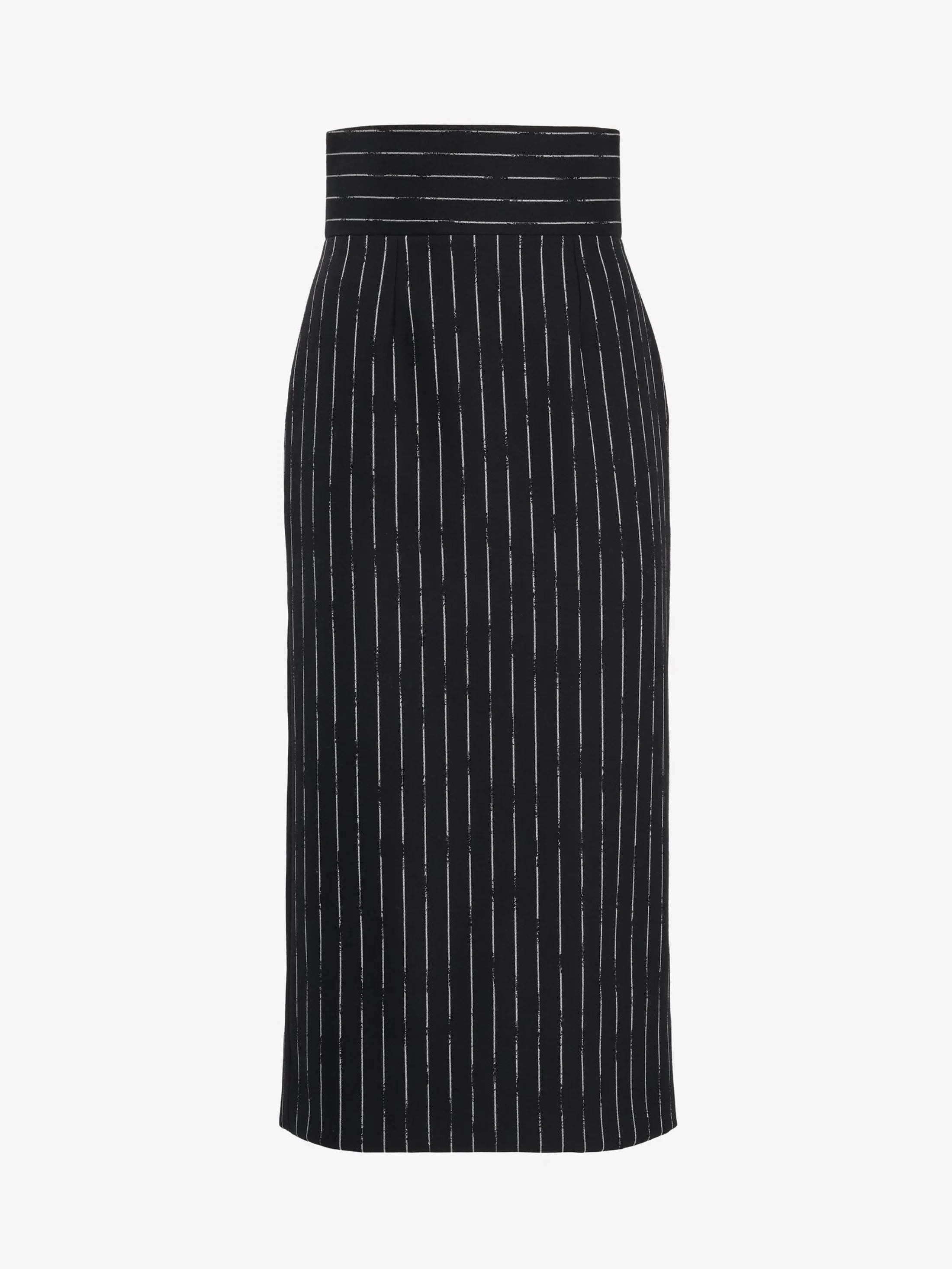 Store Alexander McQueen Women's Broken Pinstripe Pencil Skirt in Black/Ivory