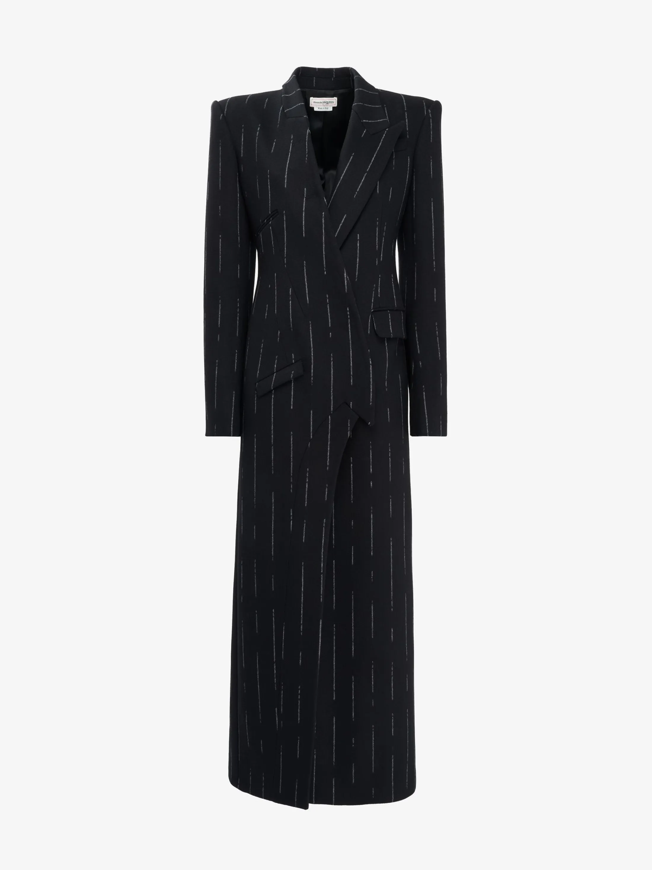 Best Alexander McQueen Women's Broken Pinstripe Tailored Coat in Black/Ivory