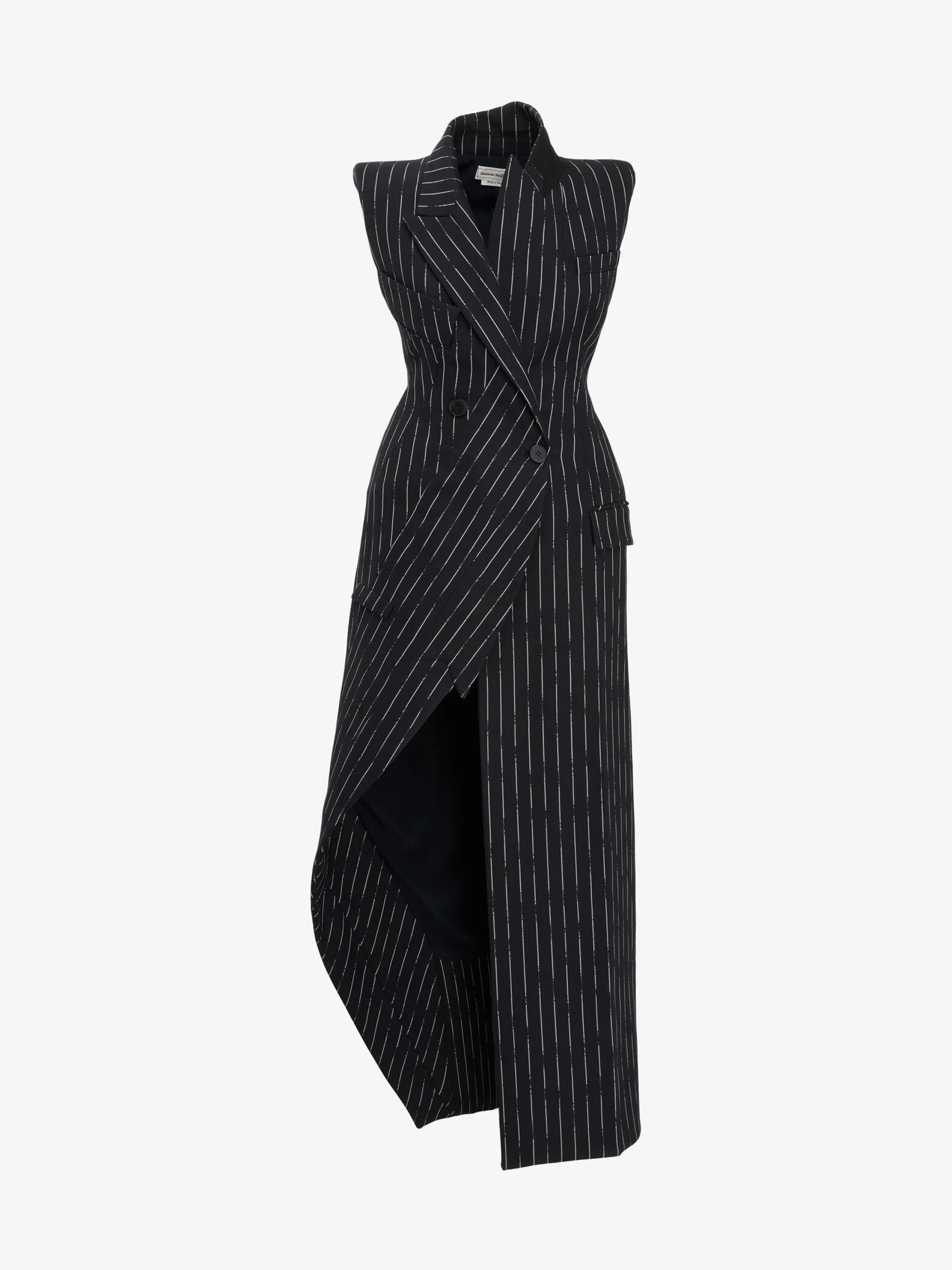 Sale Alexander McQueen Women's Broken Pinstripe Tailored Dress in Black/Ivory