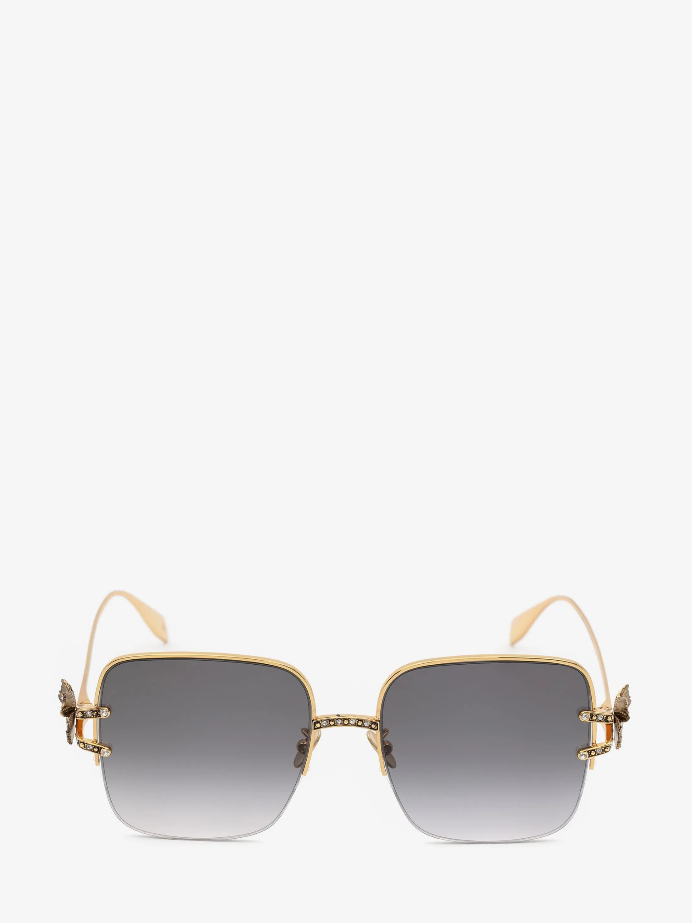 Store Alexander McQueen Women's Butterfly Jewelled Square Sunglasses in Gold