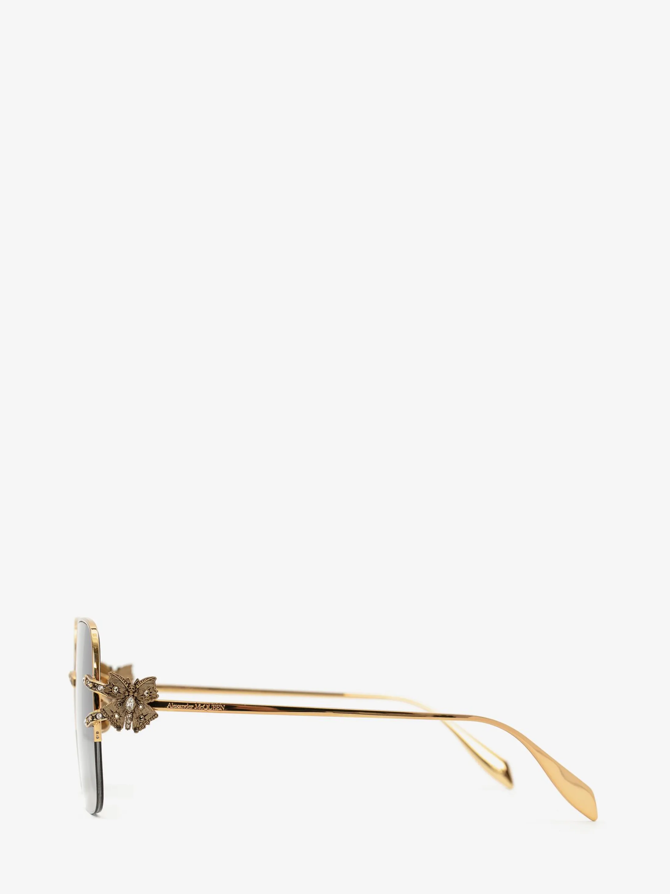 Store Alexander McQueen Women's Butterfly Jewelled Square Sunglasses in Gold