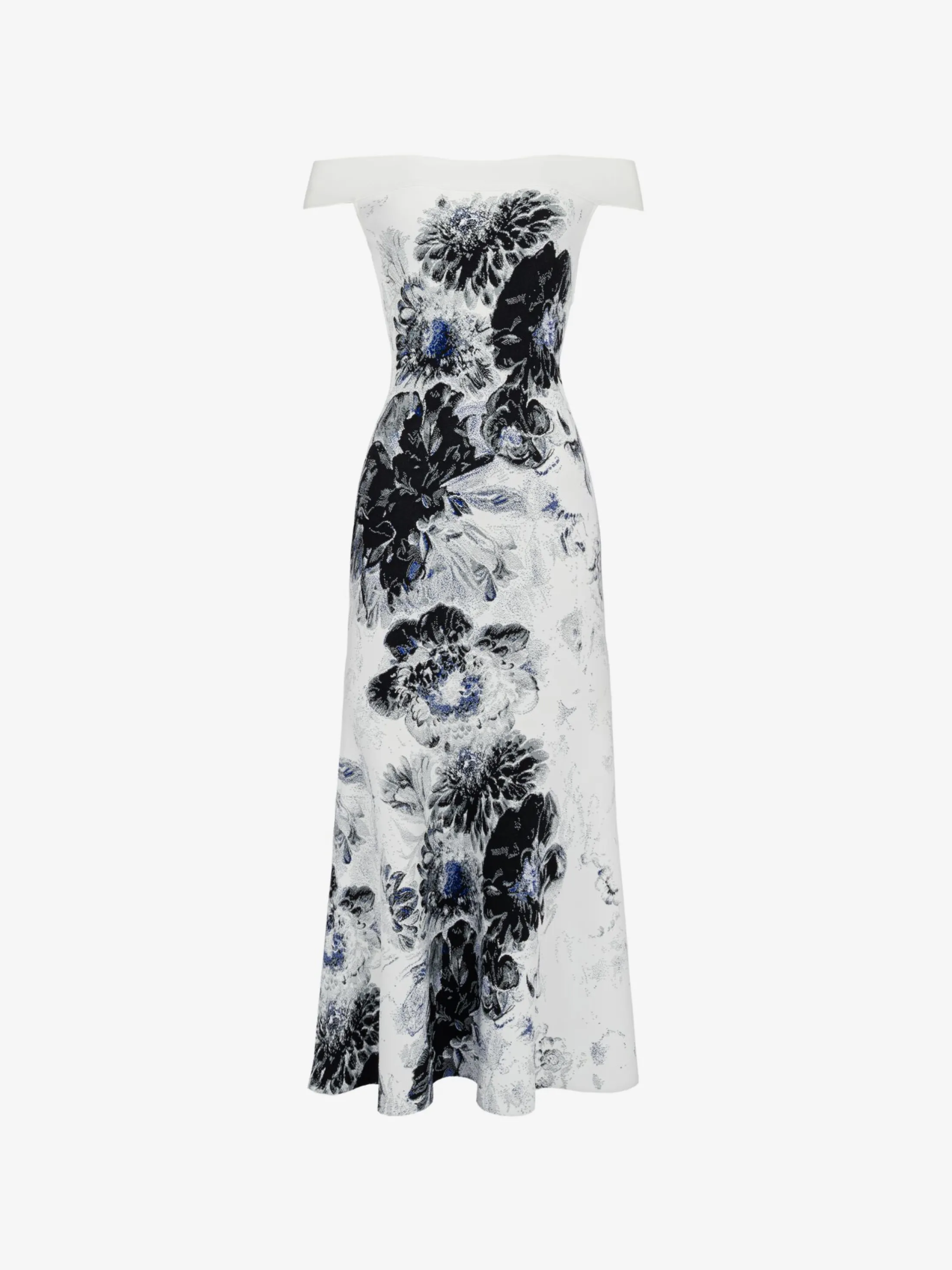 Flash Sale Alexander McQueen Women's Chiaroscuro Jacquard Dress in White/Black/Blue