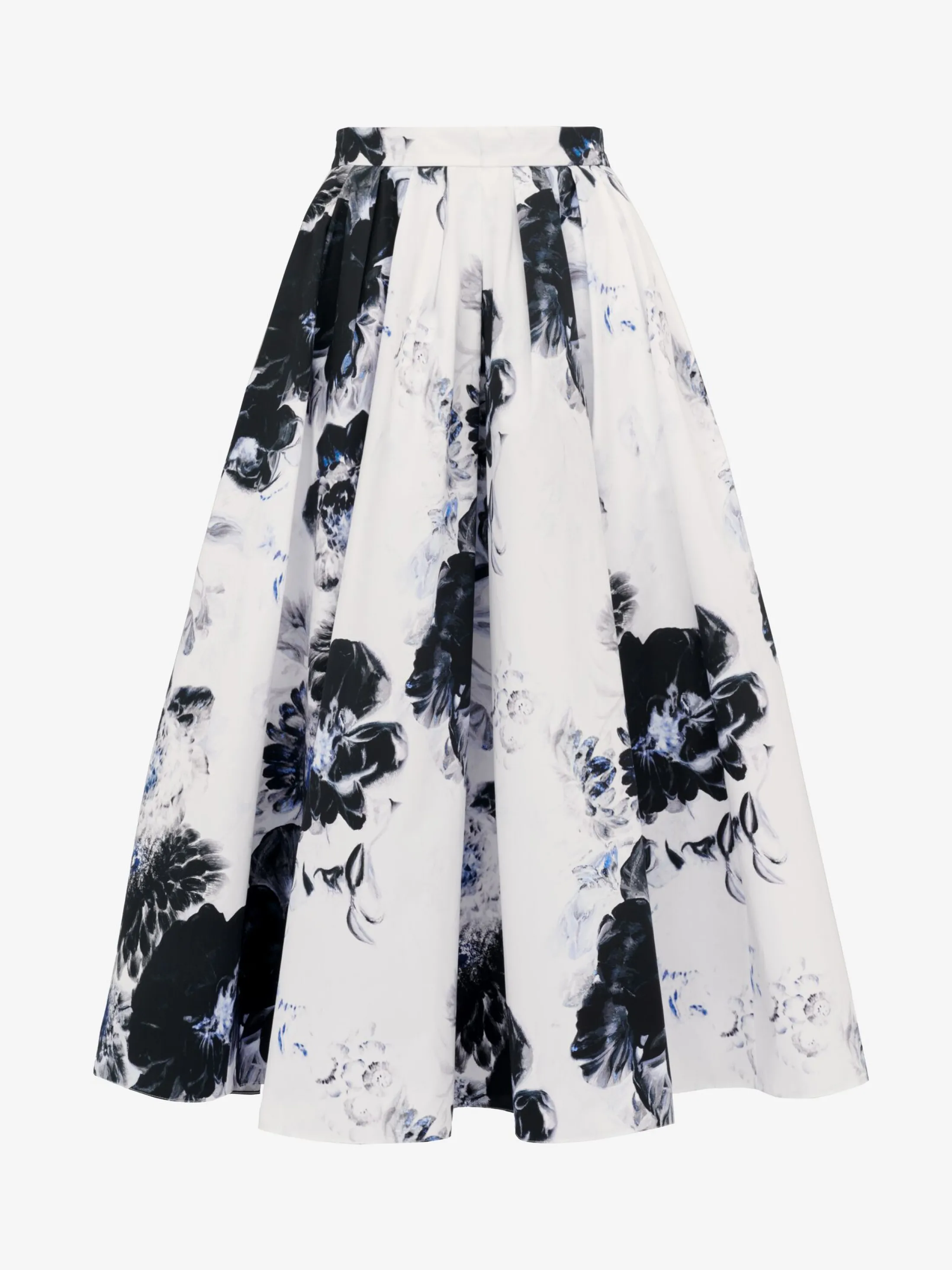 Outlet Alexander McQueen Women's Chiaroscuro Pleated Midi Skirt in White/Black/Electric Blue