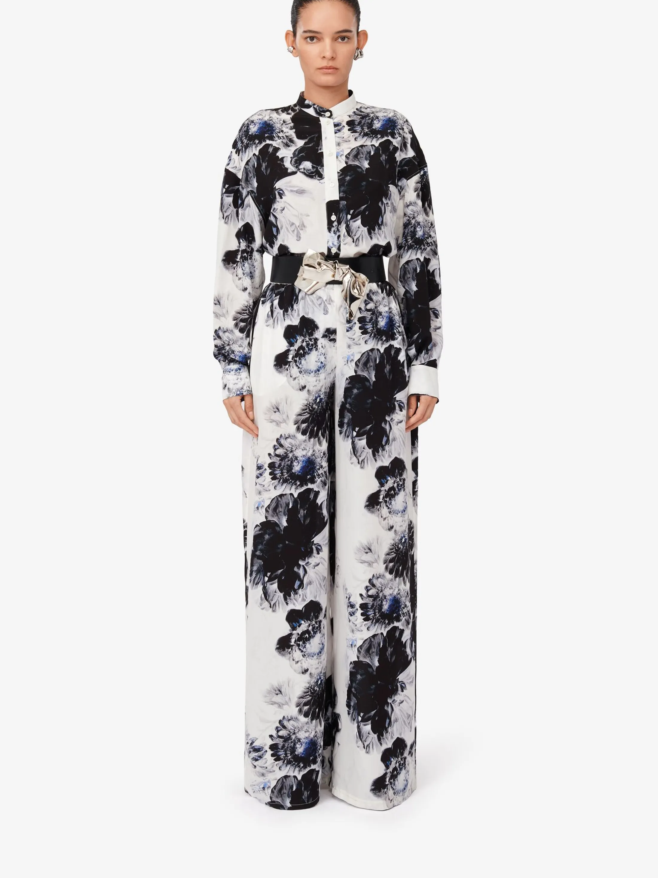 Store Alexander McQueen Women's Chiaroscuro Pyjama Trousers in White/Black/Electric Blue