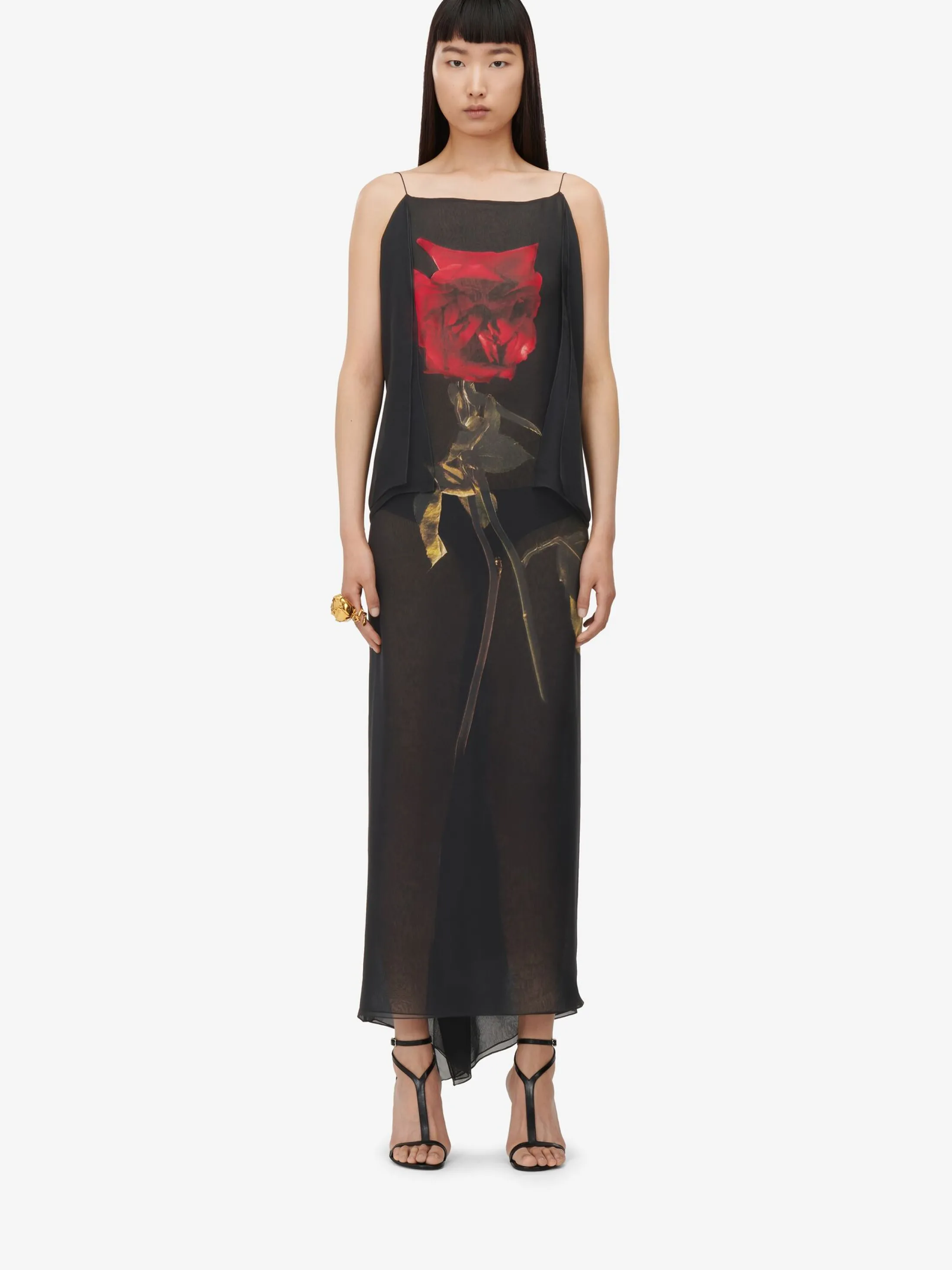 Discount Alexander McQueen Women's Chiffon Shadow Rose Slip Dress in Black