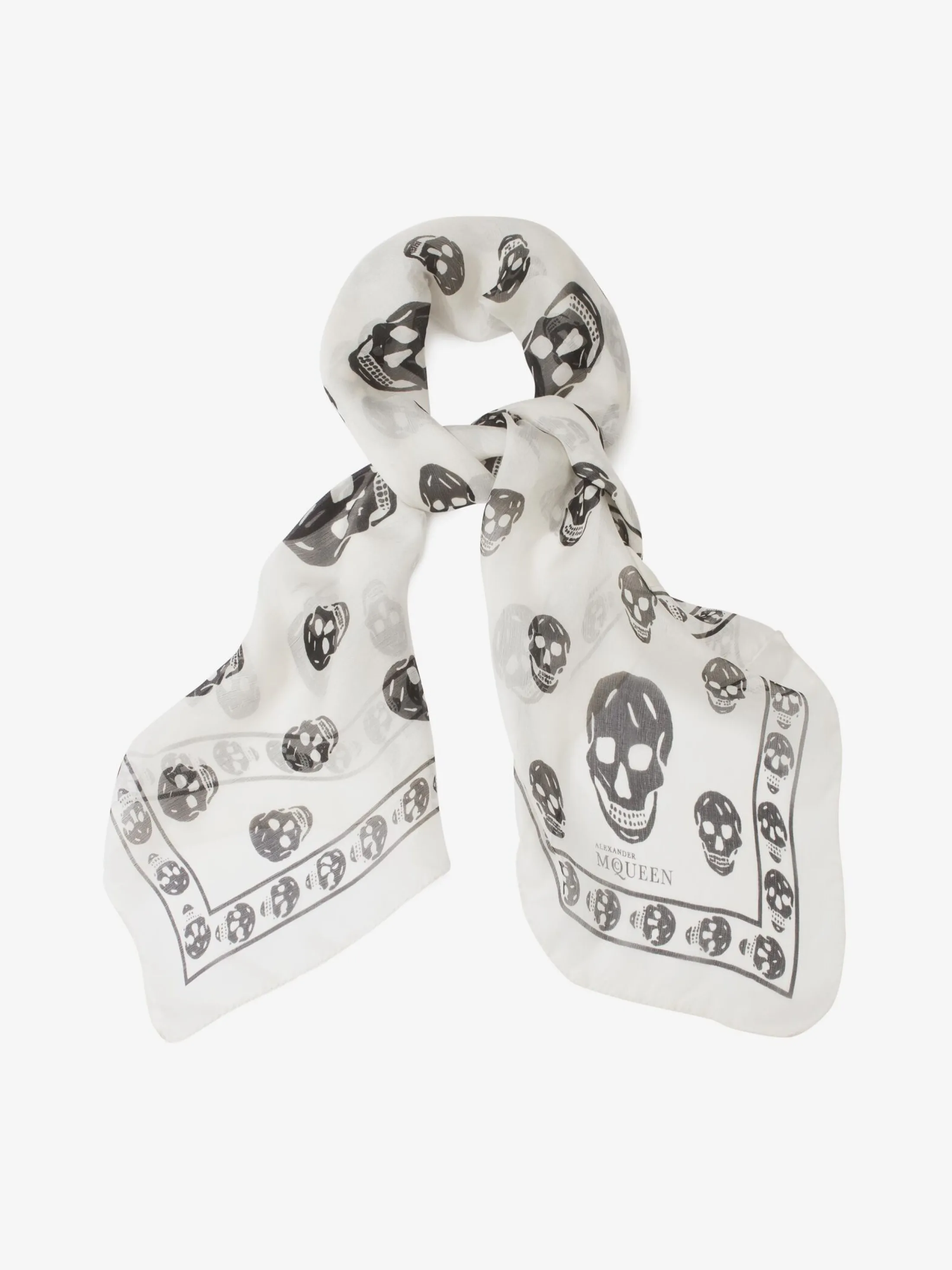 Sale Alexander McQueen Women's Classic Silk Chiffon Skull Scarf in Ivory/Black