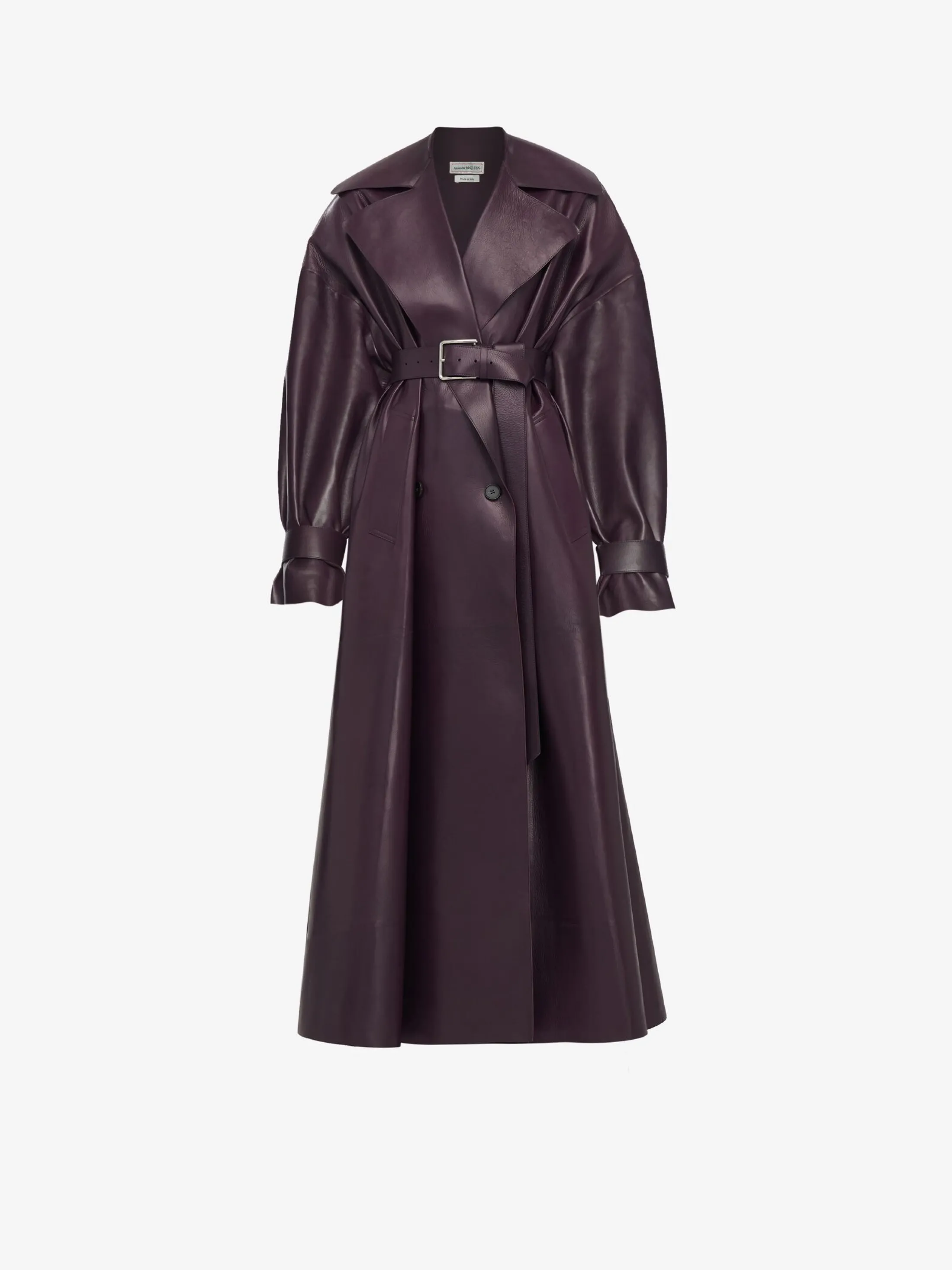 Shop Alexander McQueen Women's Cocoon Sleeve Leather Trench Coat in Night Shade