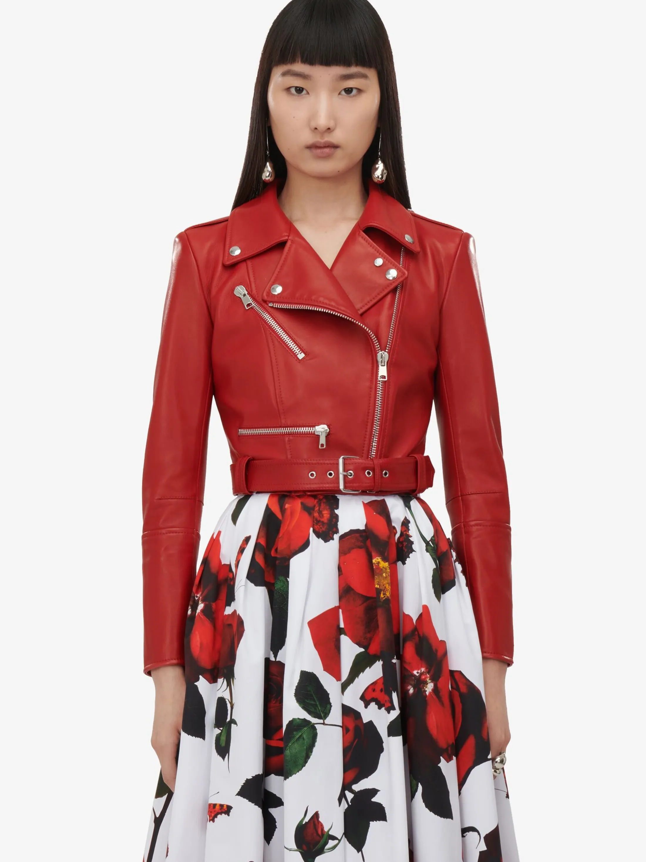 Store Alexander McQueen Women's Cropped Biker Jacket in Welsh Red