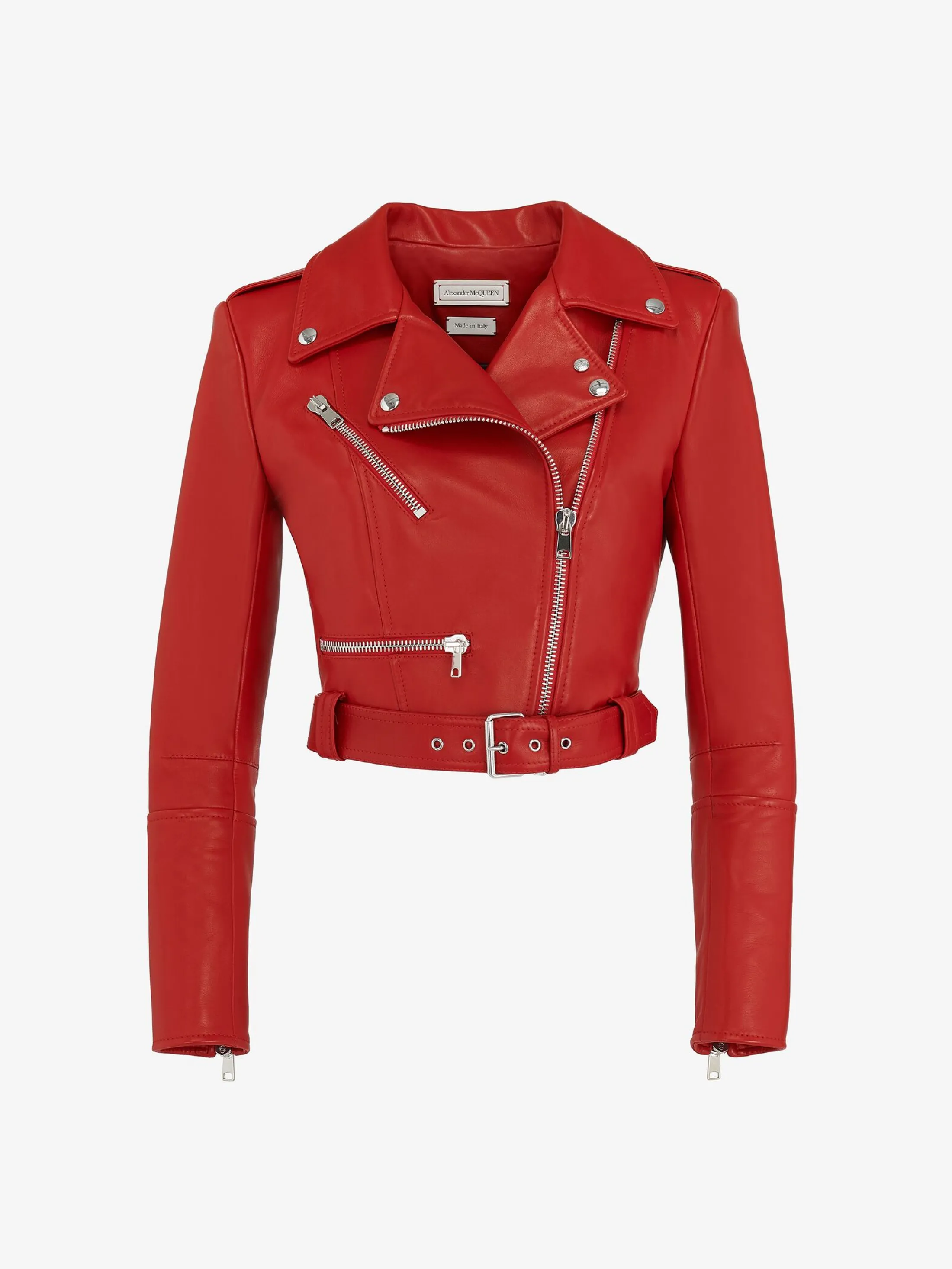 Store Alexander McQueen Women's Cropped Biker Jacket in Welsh Red