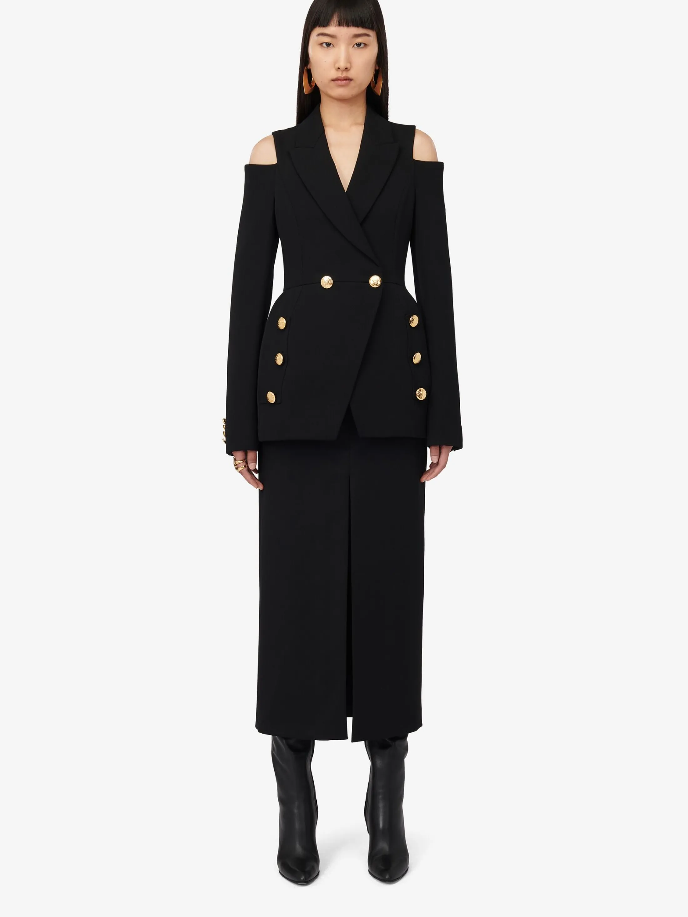 Clearance Alexander McQueen Women's Cut-out Double-breasted Military Jacket in Black