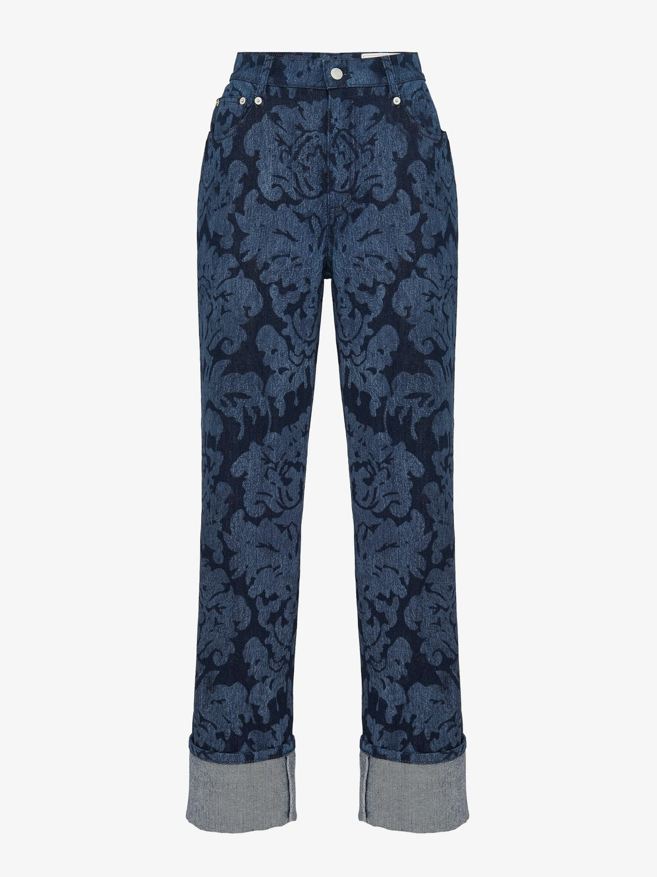 New Alexander McQueen Women's Damask Boyfriend Jeans in Denim