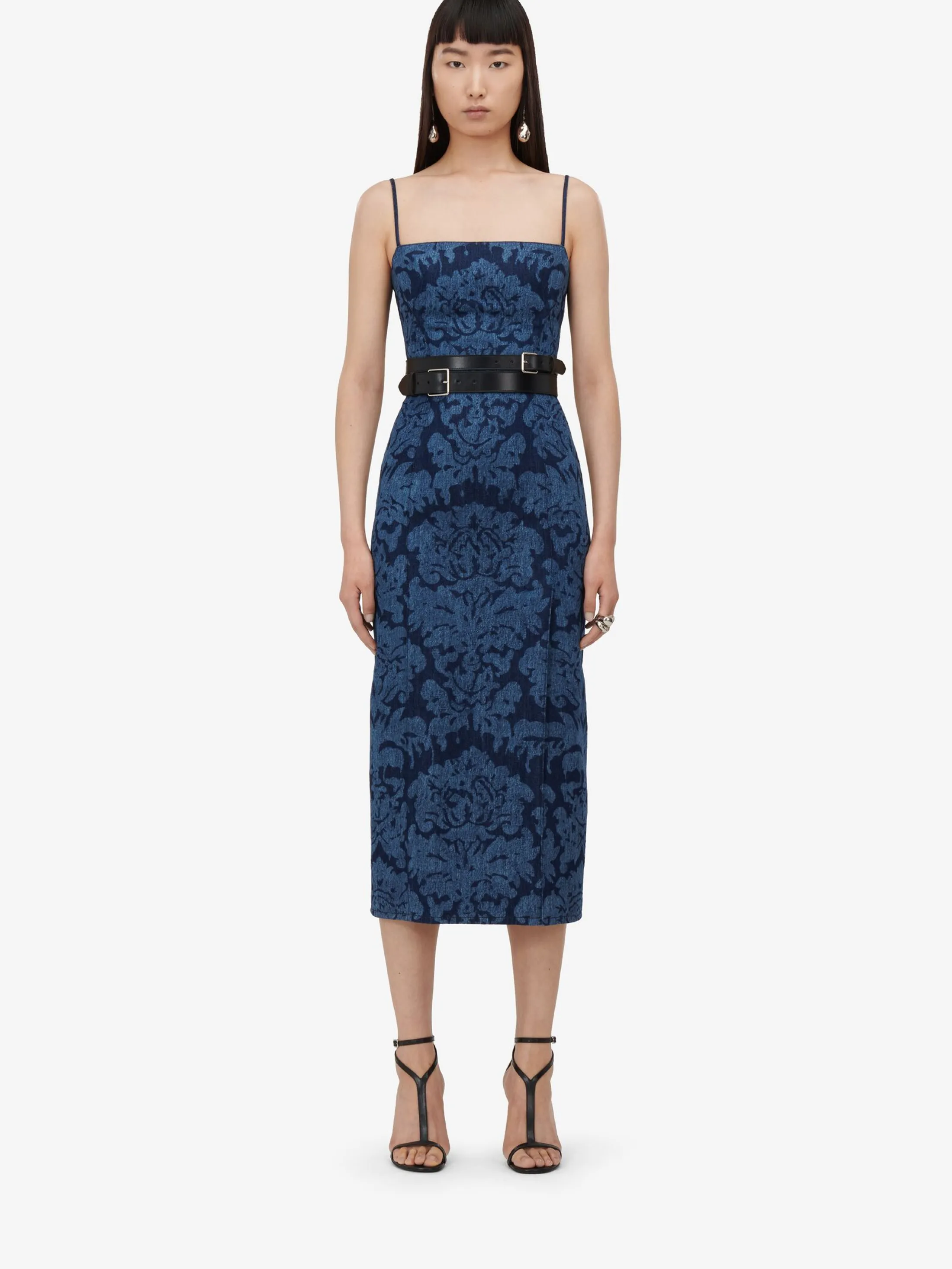 Fashion Alexander McQueen Women's Damask Pencil Dress in Denim