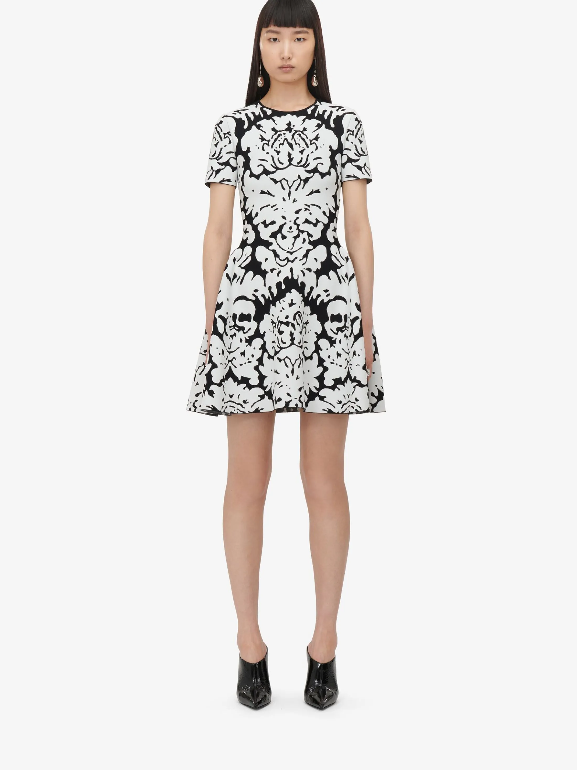 Shop Alexander McQueen Women's Damask Jacquard Mini Dress in Black/White