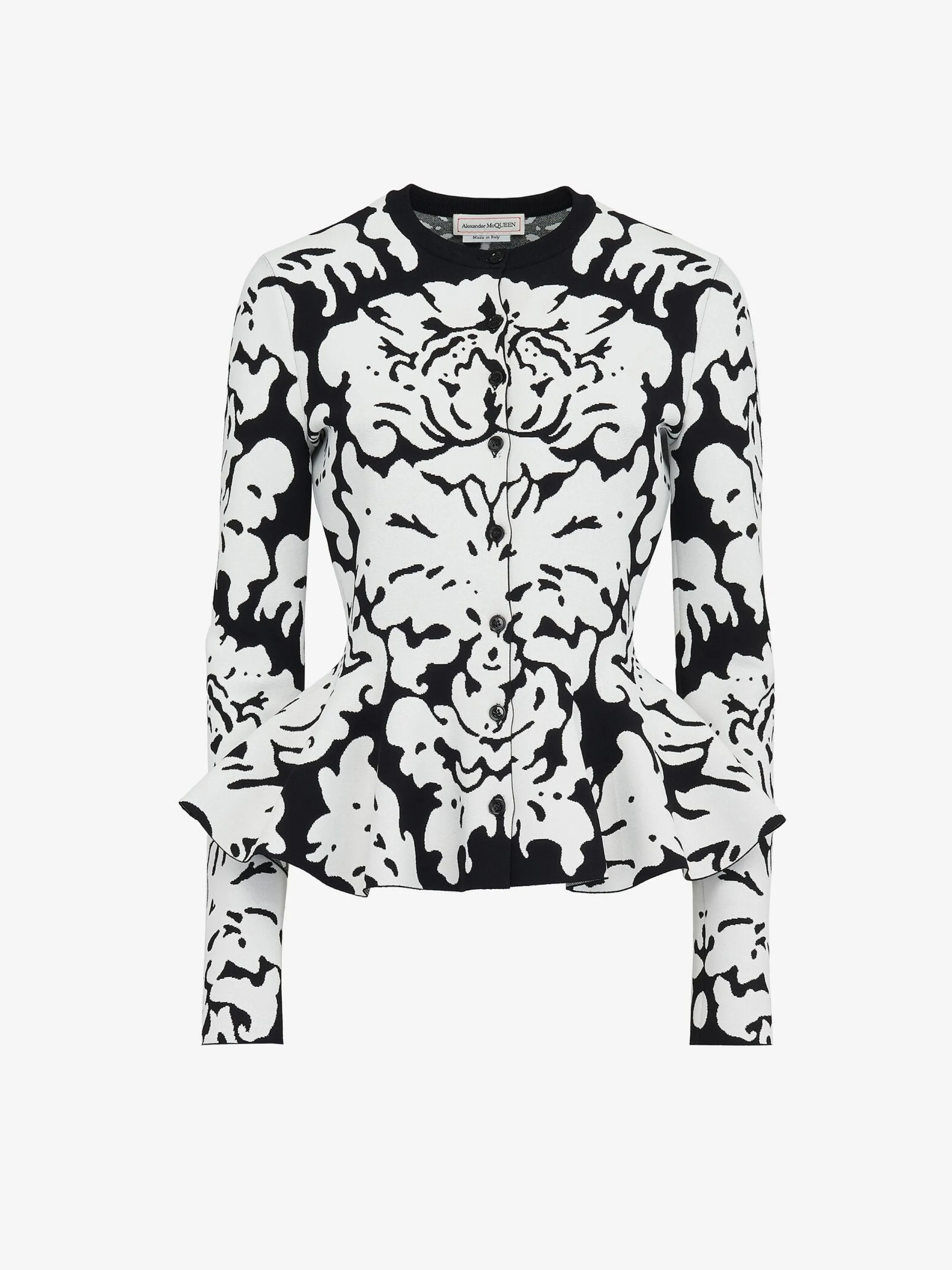 Fashion Alexander McQueen Women's Damask Jacquard Peplum Cardigan in Black/White