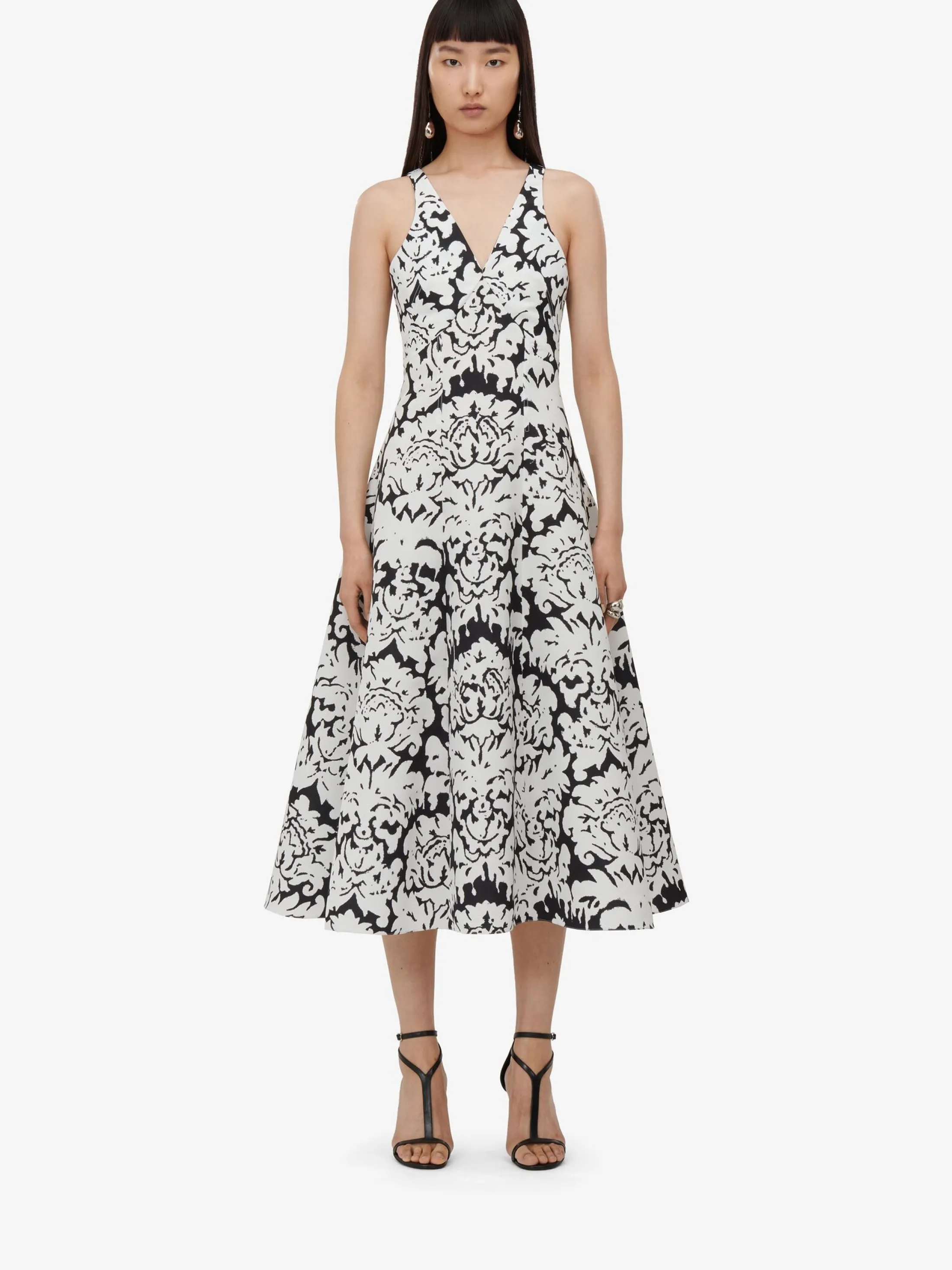 Store Alexander McQueen Women's Damask Midi Dress in Black/Ivory