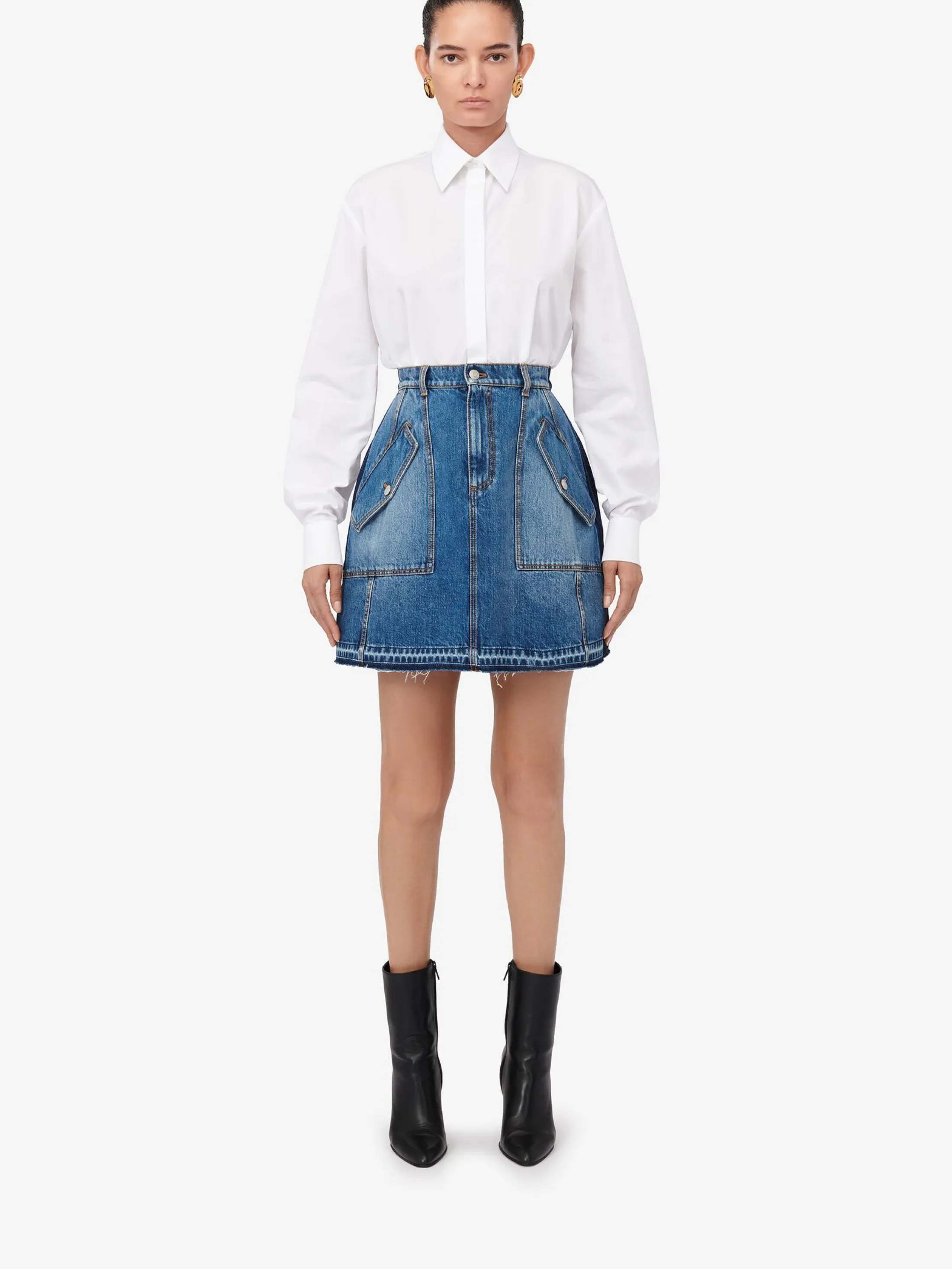 Best Alexander McQueen Women's Denim Mini Skirt in Washed Blue