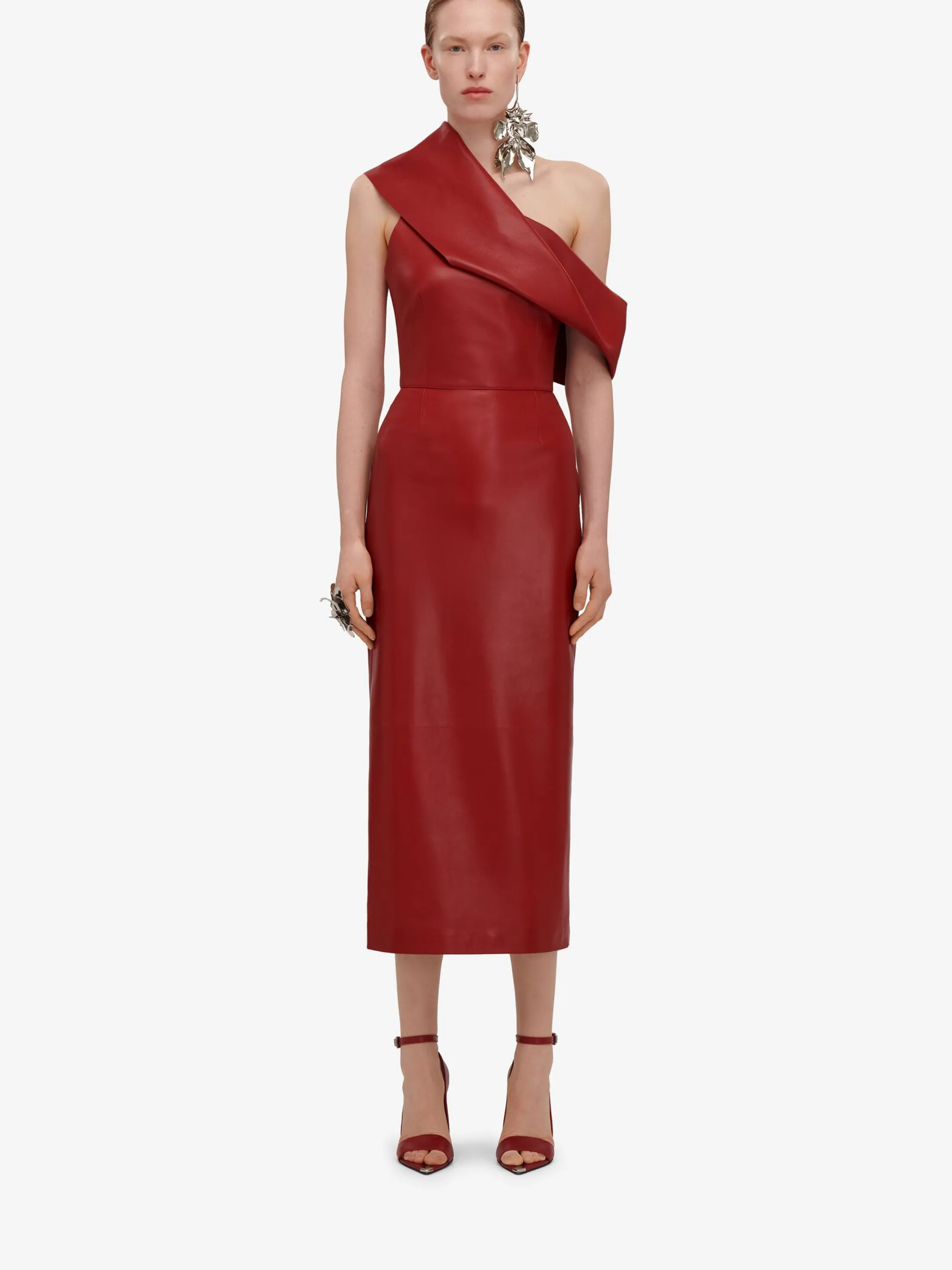 Flash Sale Alexander McQueen Women's Drape Leather Dress in Blood Red