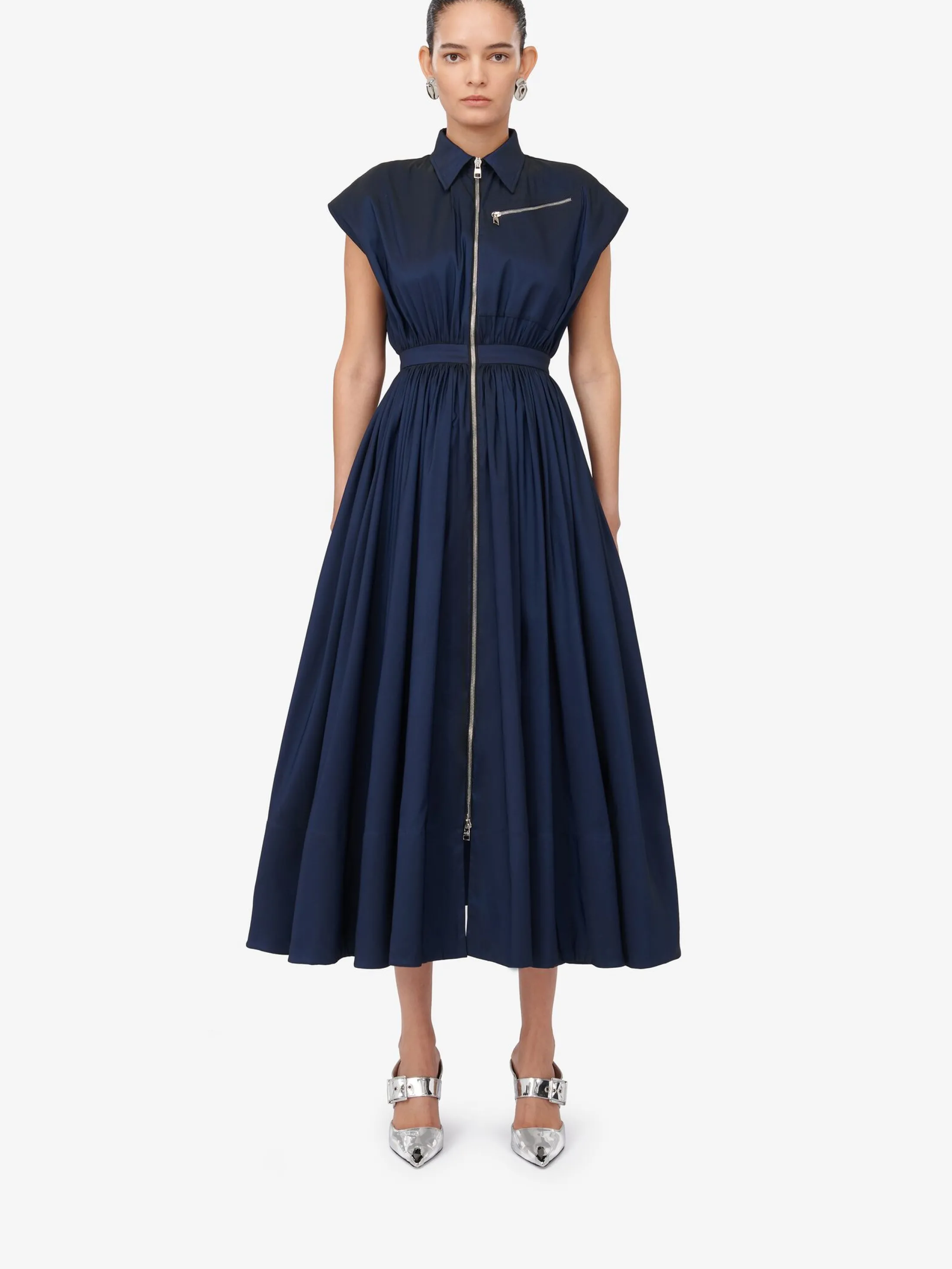 Discount Alexander McQueen Women's Dropped Shoulder Shirt Dress in Electric Navy