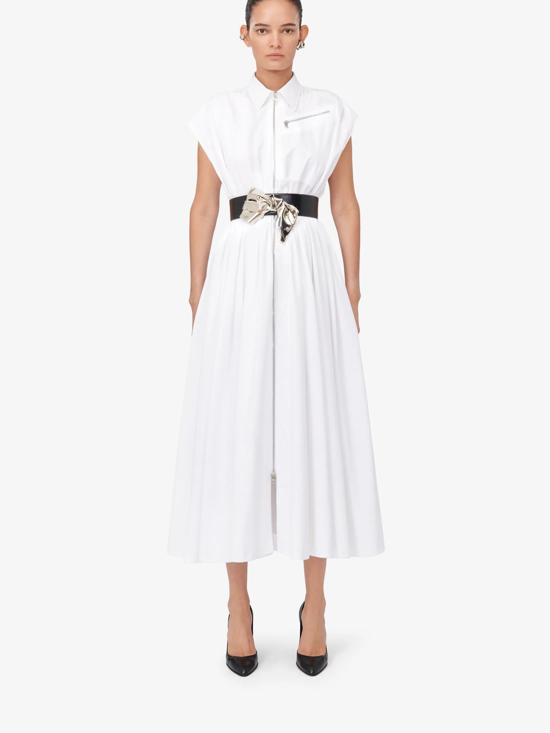 Fashion Alexander McQueen Women's Dropped Shoulder Shirt Dress in Optic White