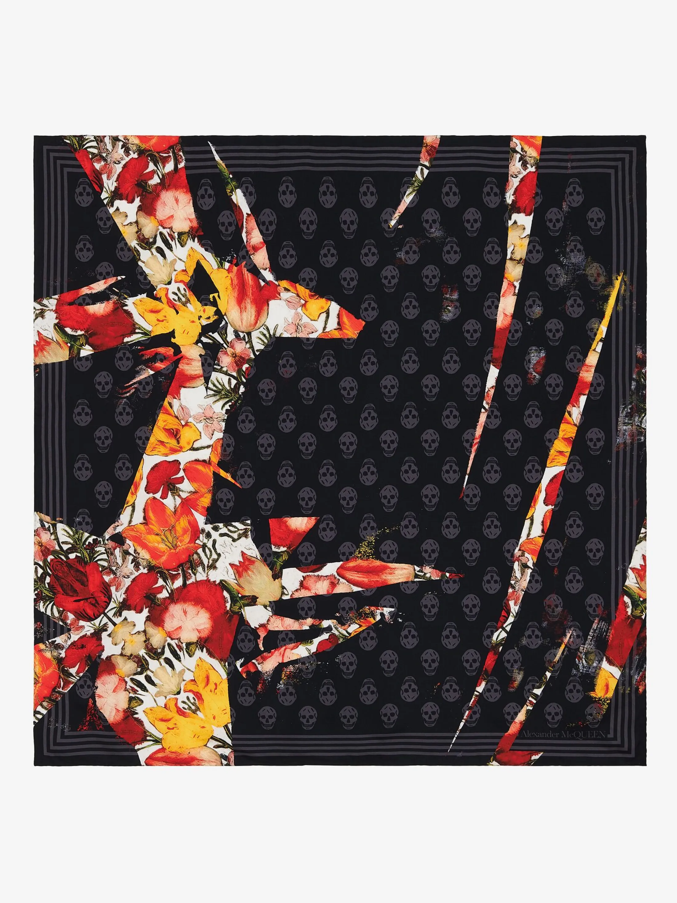 New Alexander McQueen Women's Dutch Floral Biker Foulard in Black/Red