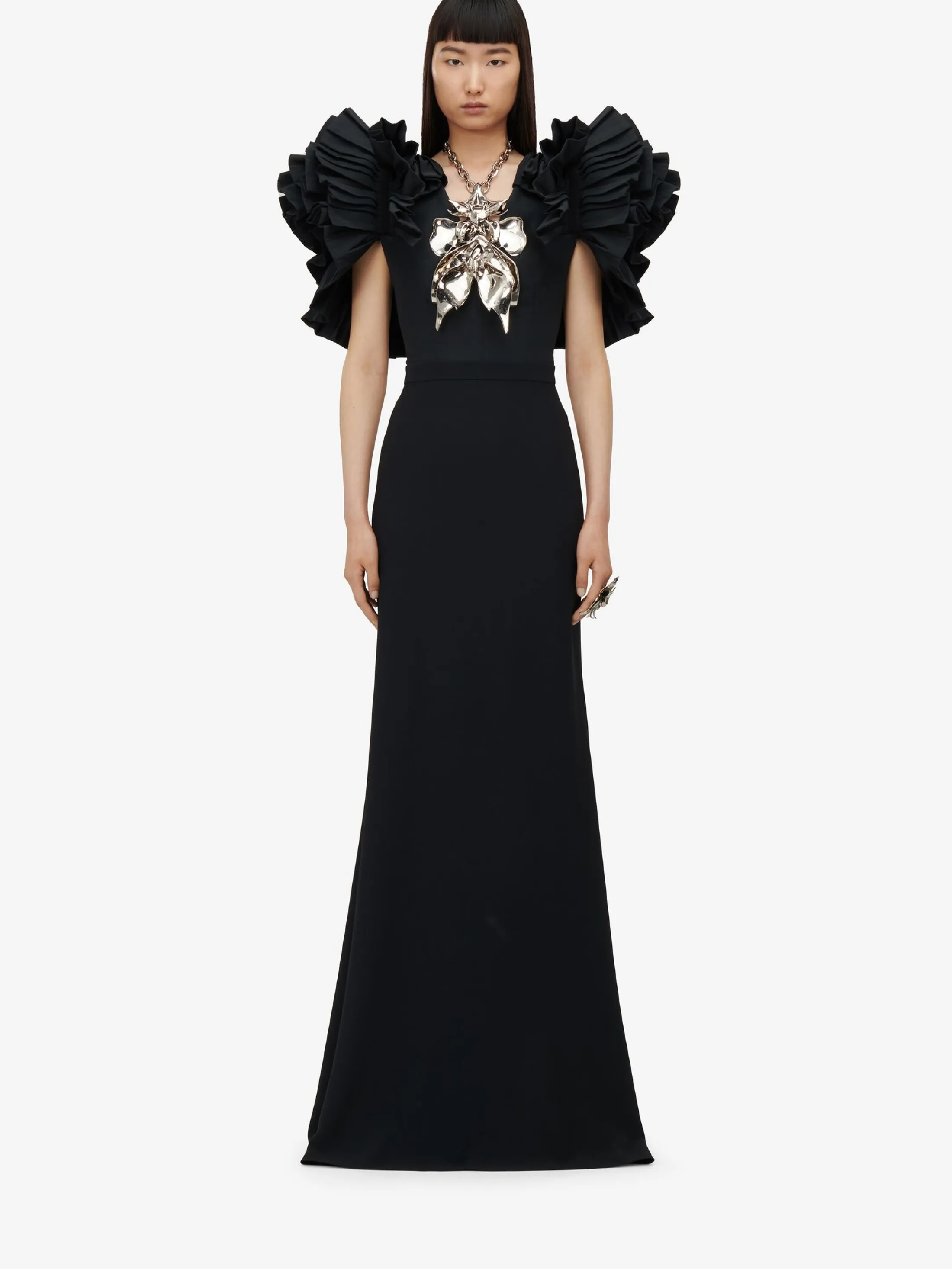 New Alexander McQueen Women's Exploded Shoulder Evening Dress in Black