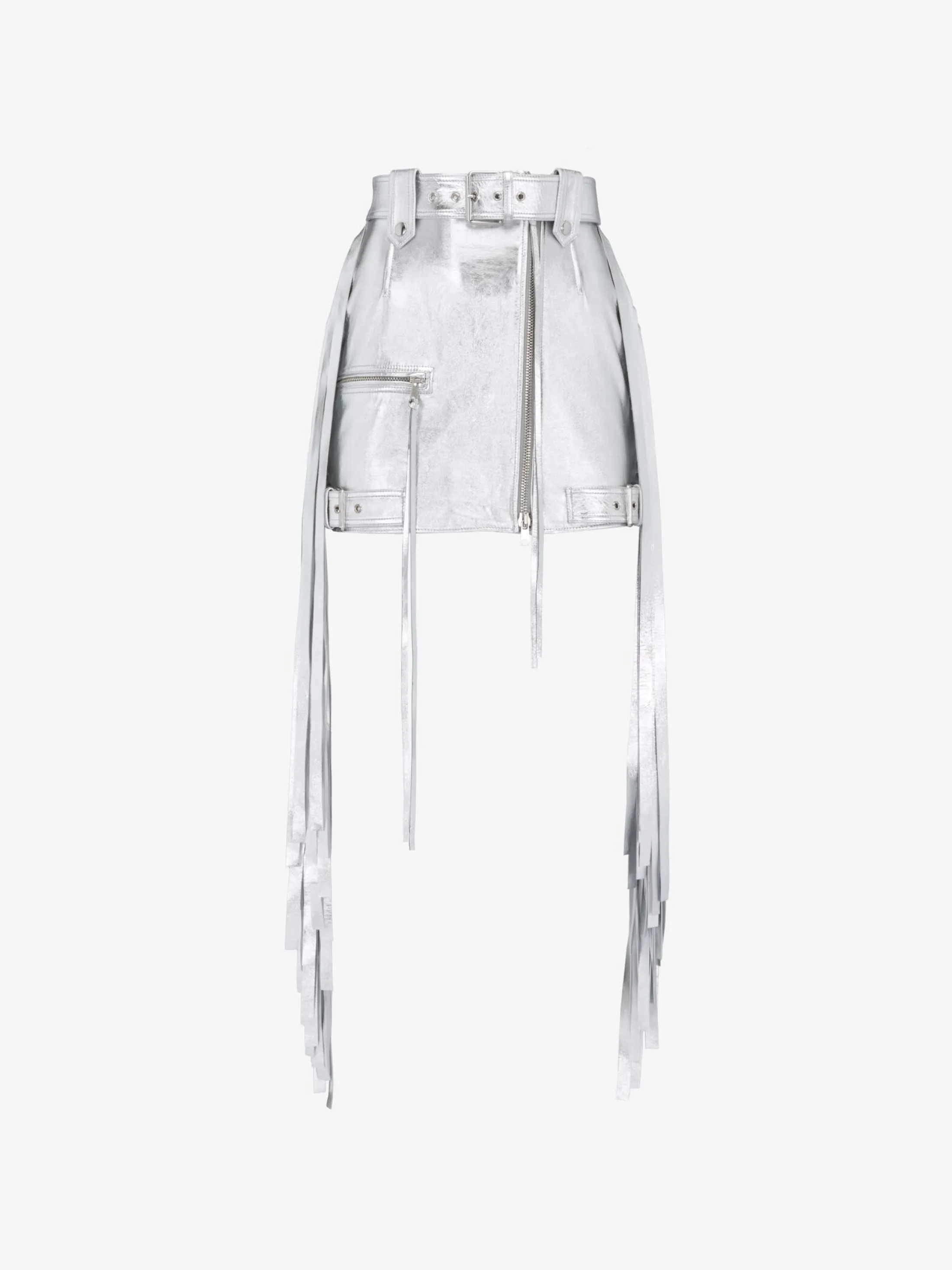 Best Alexander McQueen Women's Fringed Biker Mini Skirt in Silver