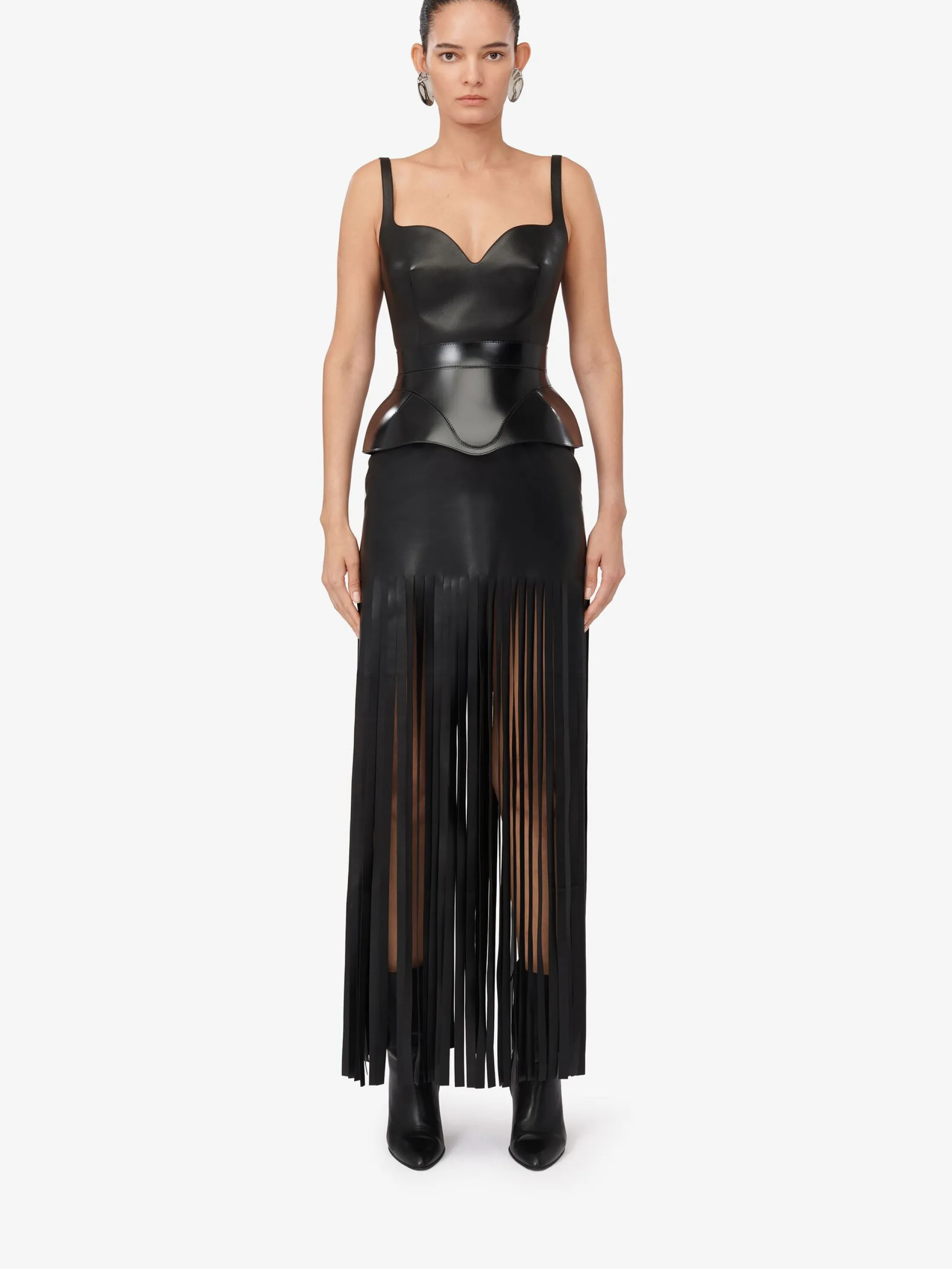 Cheap Alexander McQueen Women's Fringed Leather Pencil Dress in Black