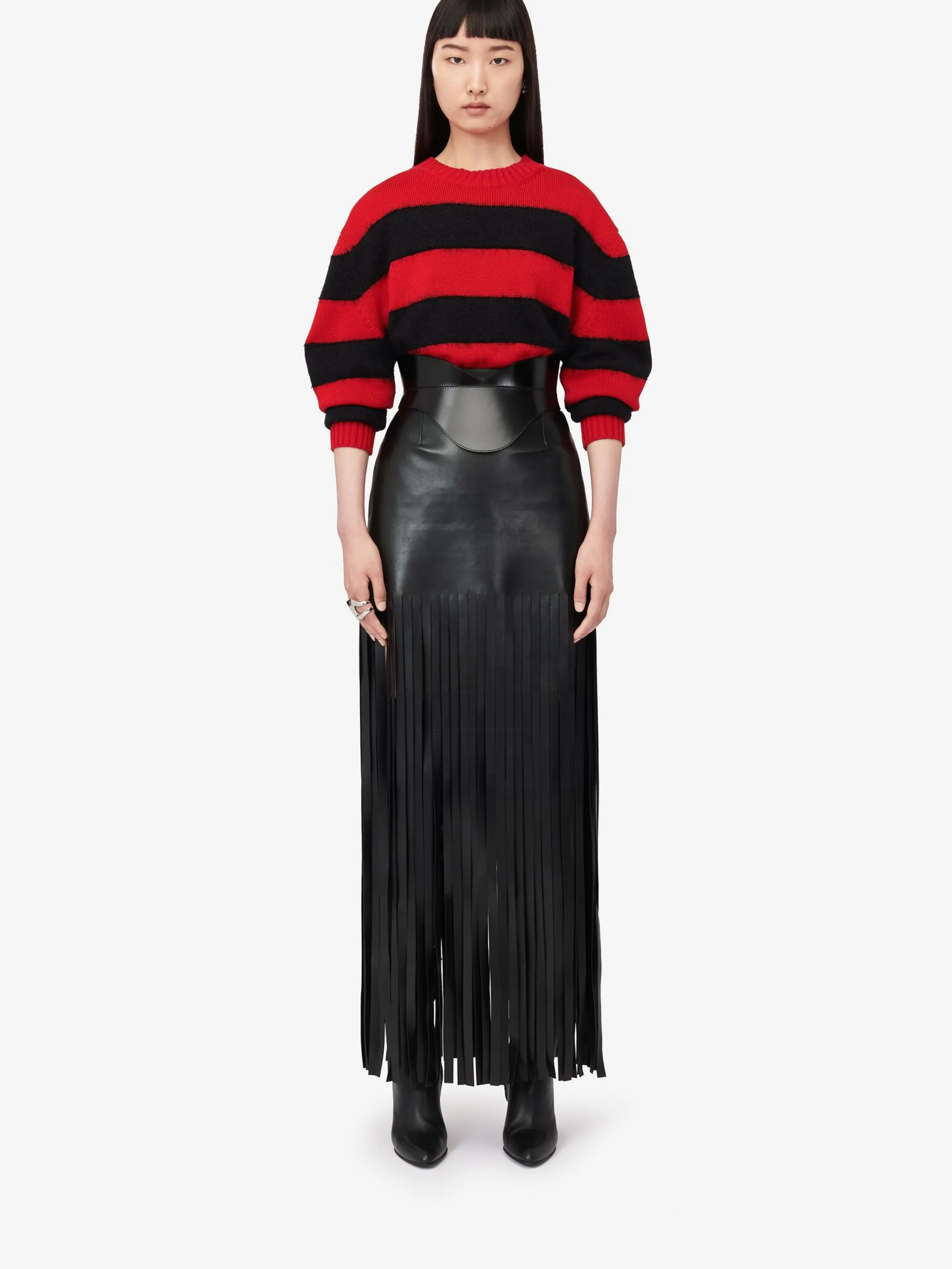 Best Alexander McQueen Women's Fringed Leather Skirt in Black