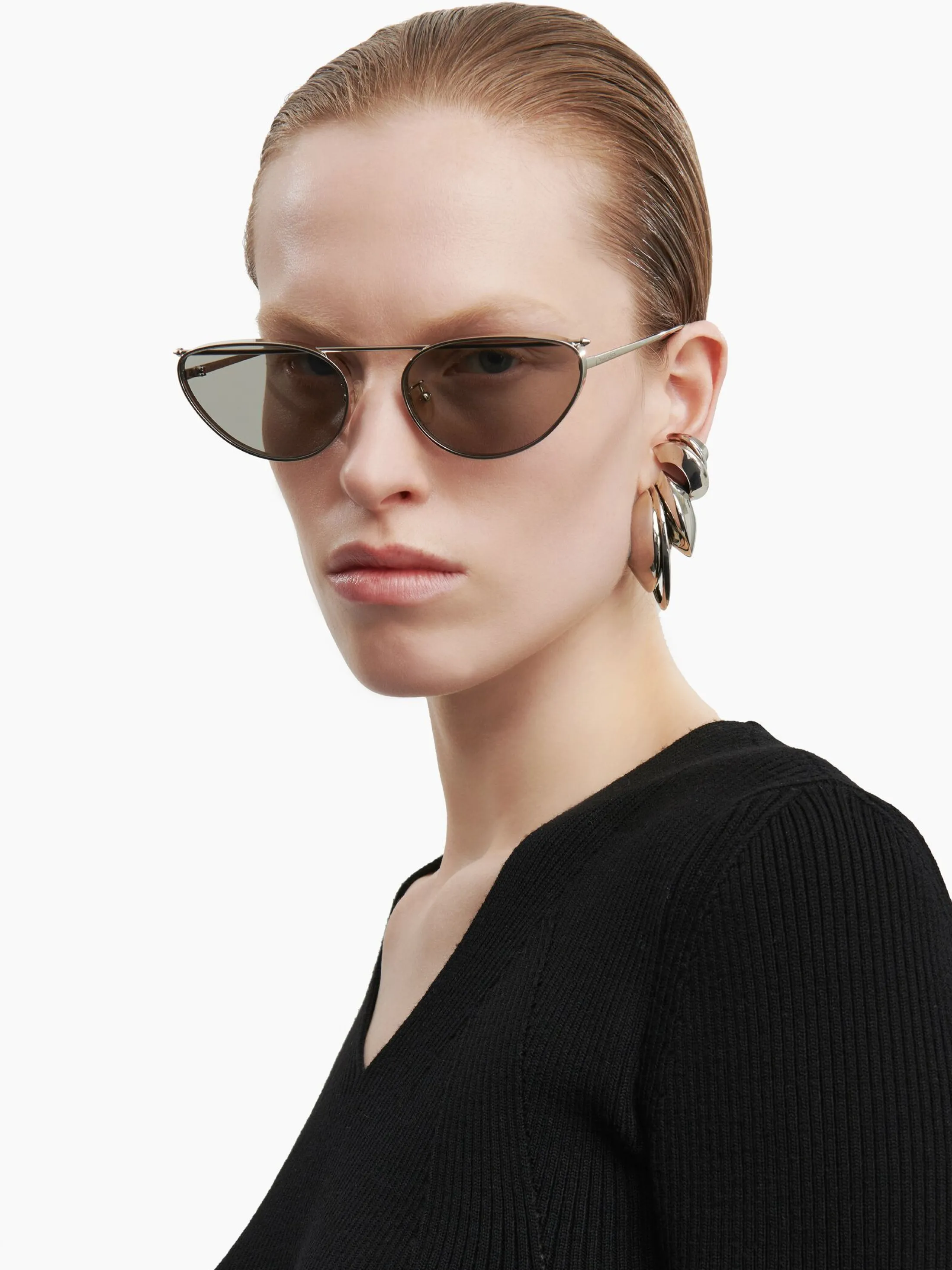 Best Alexander McQueen Women's Front Piercing Cat-eye Sunglasses in Silver