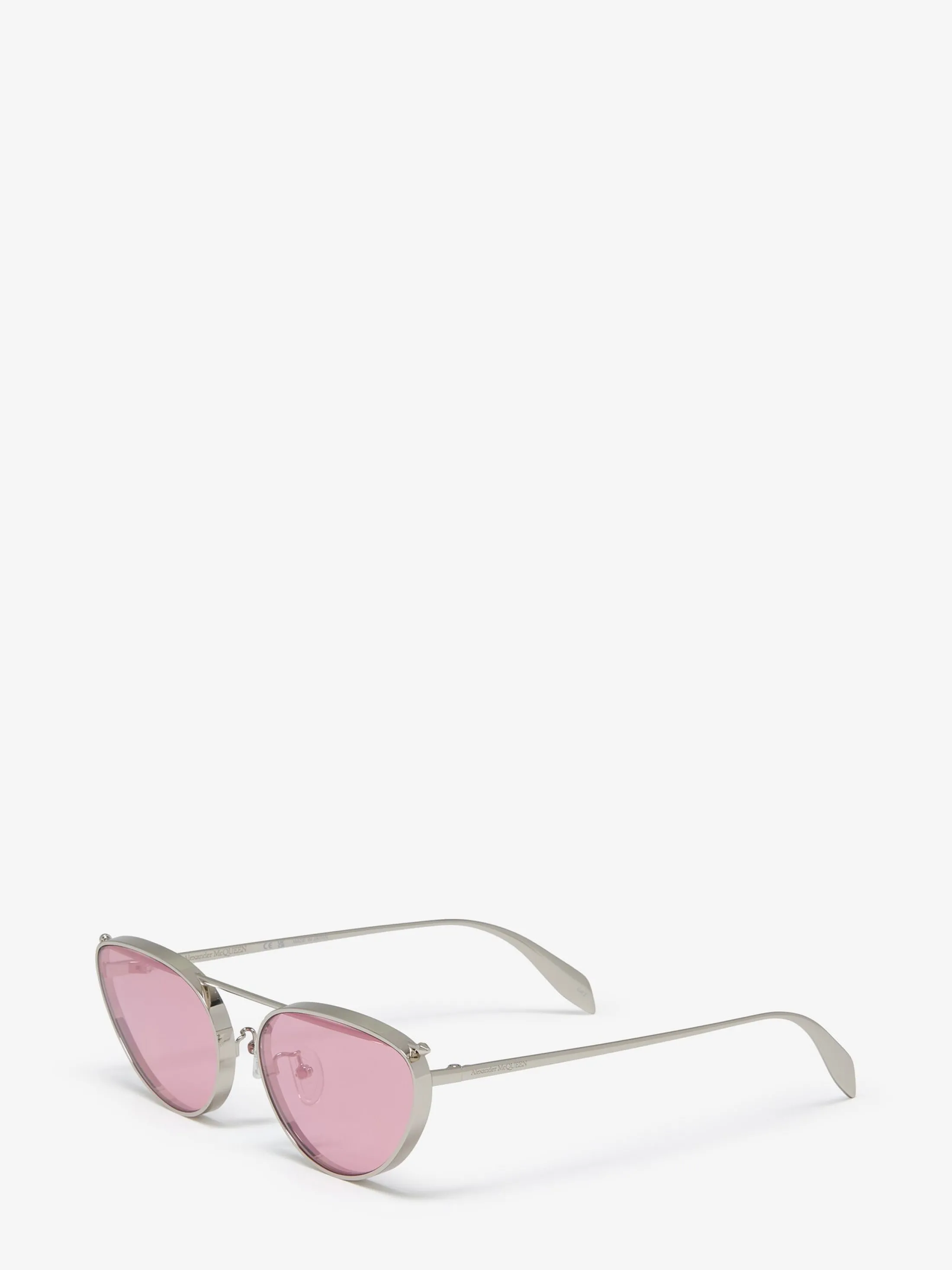 Shop Alexander McQueen Women's Front Piercing Cat-eye Sunglasses in Silver/Pink