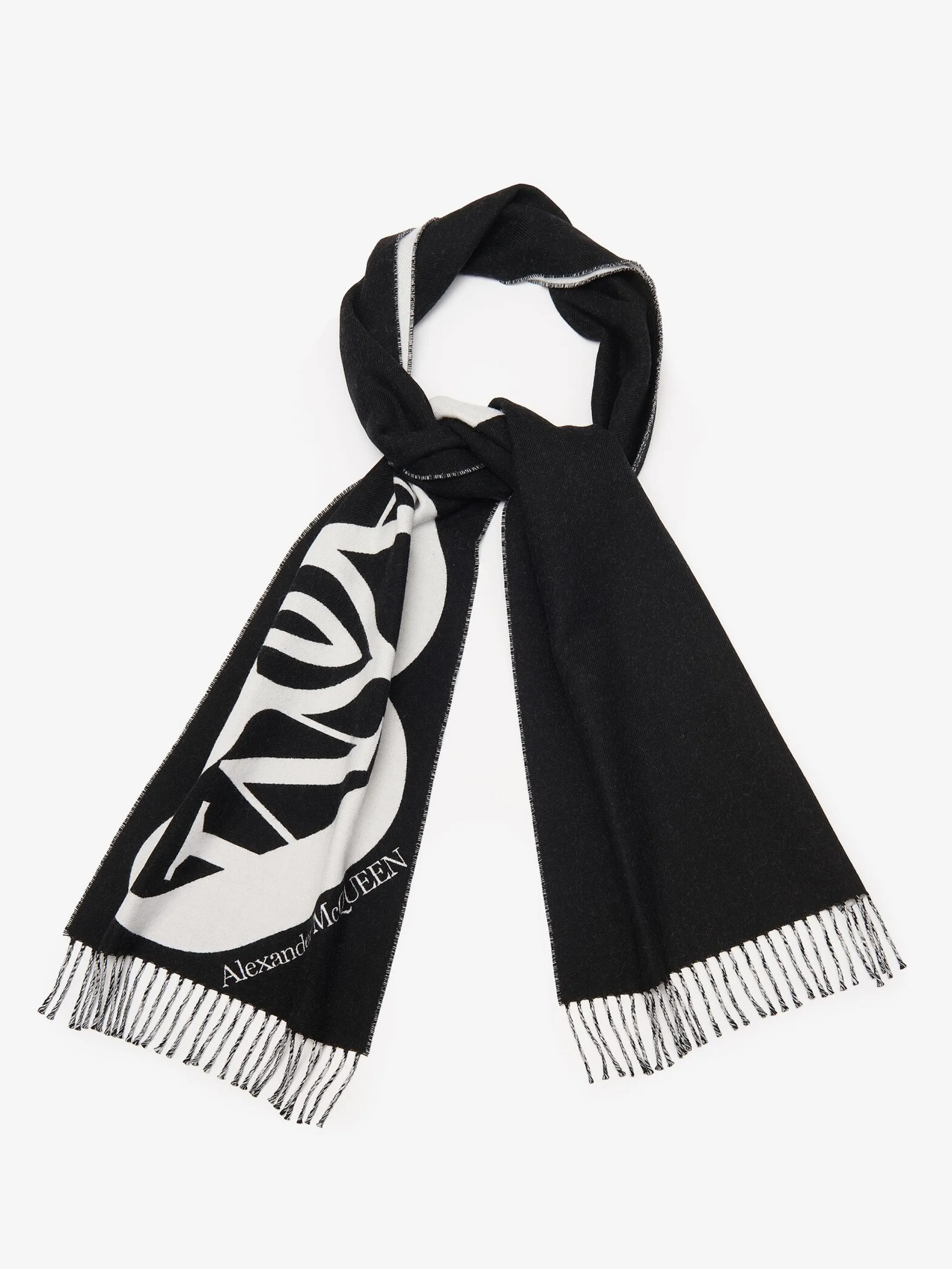 Outlet Alexander McQueen Women's Half Seal Logo Scarf in Black/Ivory